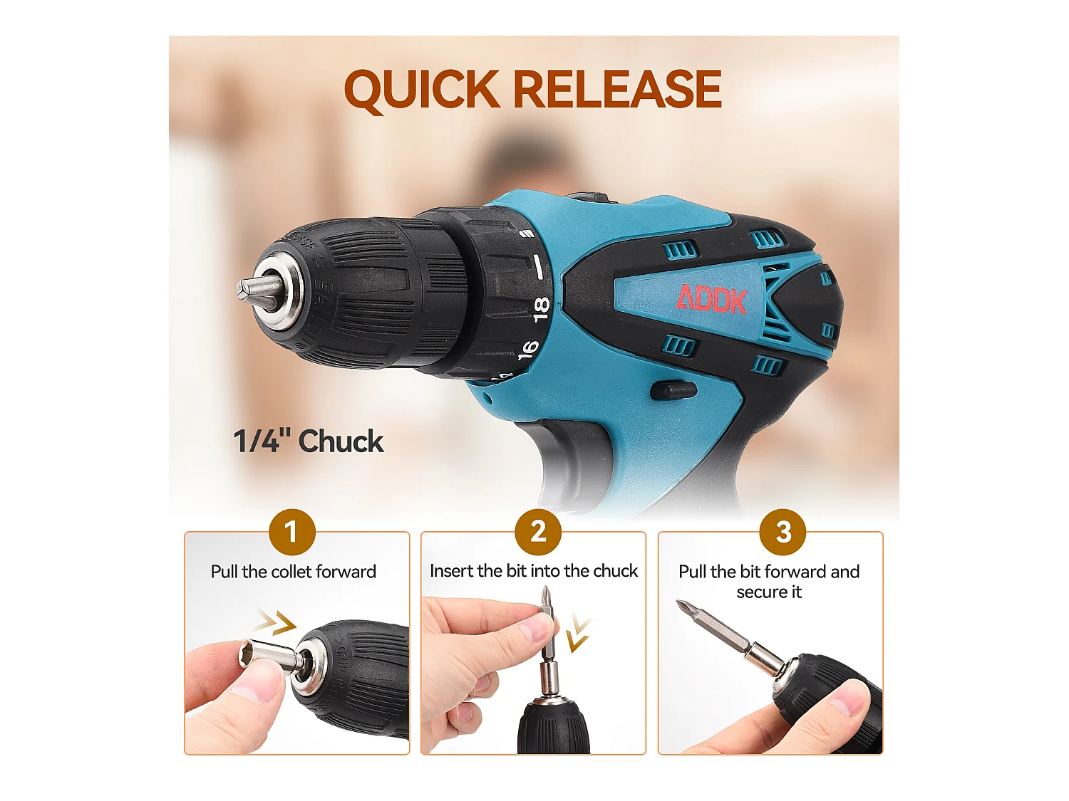 Perceuse Visseuse sans Fil avec lumière LED- 12V - Deux 1.5Ah Batteries - 30 accessoires - moteur brossé - bleu