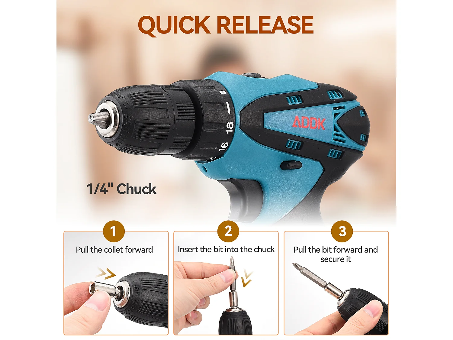 Perceuse Visseuse sans Fil avec lumière LED- 12V - Deux 1.5Ah Batteries - 30 accessoires - moteur brossé - bleu