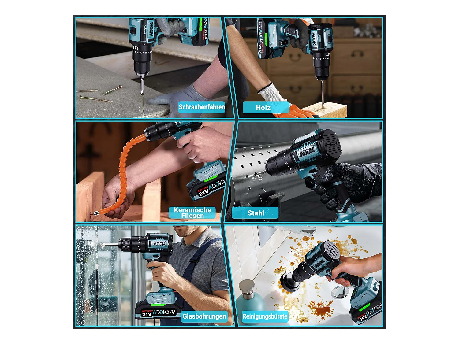 350 W 21 V Bohrschrauber 24+3 Modus – 3 Geschwindigkeitsstufen, 0 – 1850 U/min, max. Drehmoment 65 Nm, tragbare Bohrmaschine – Blau (2 Akkus)