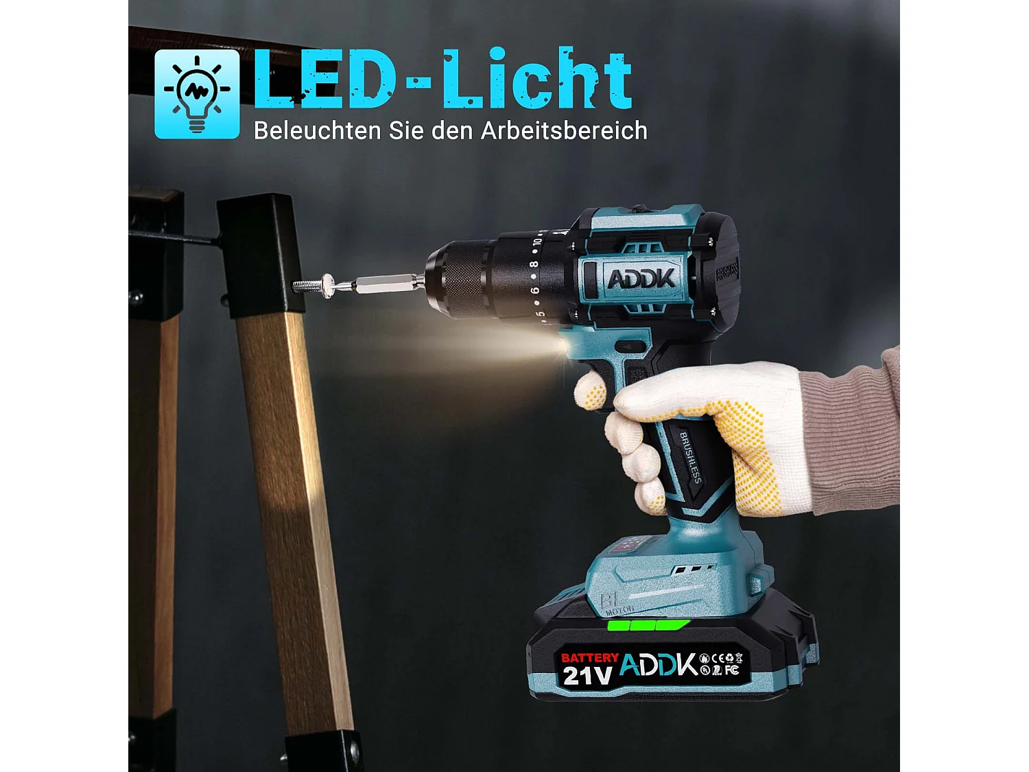 350 W 21 V Bohrschrauber 24+3 Modus – 3 Geschwindigkeitsstufen, 0 – 1850 U/min, max. Drehmoment 65 Nm, tragbare Bohrmaschine – Blau (2 Akkus)