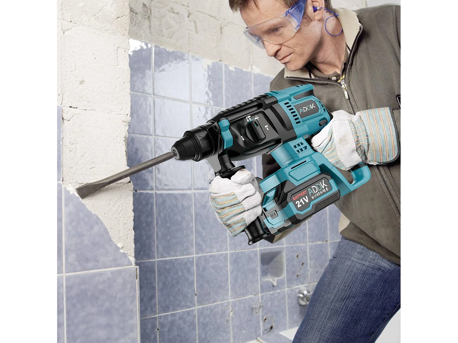 600 W 21 V 4,0 Ah Bohrhammer - Maximale Drehzahl 1500 U/min, Optimaler Bohrbereich 8-16 mm, 3 Betriebsarten - Blau