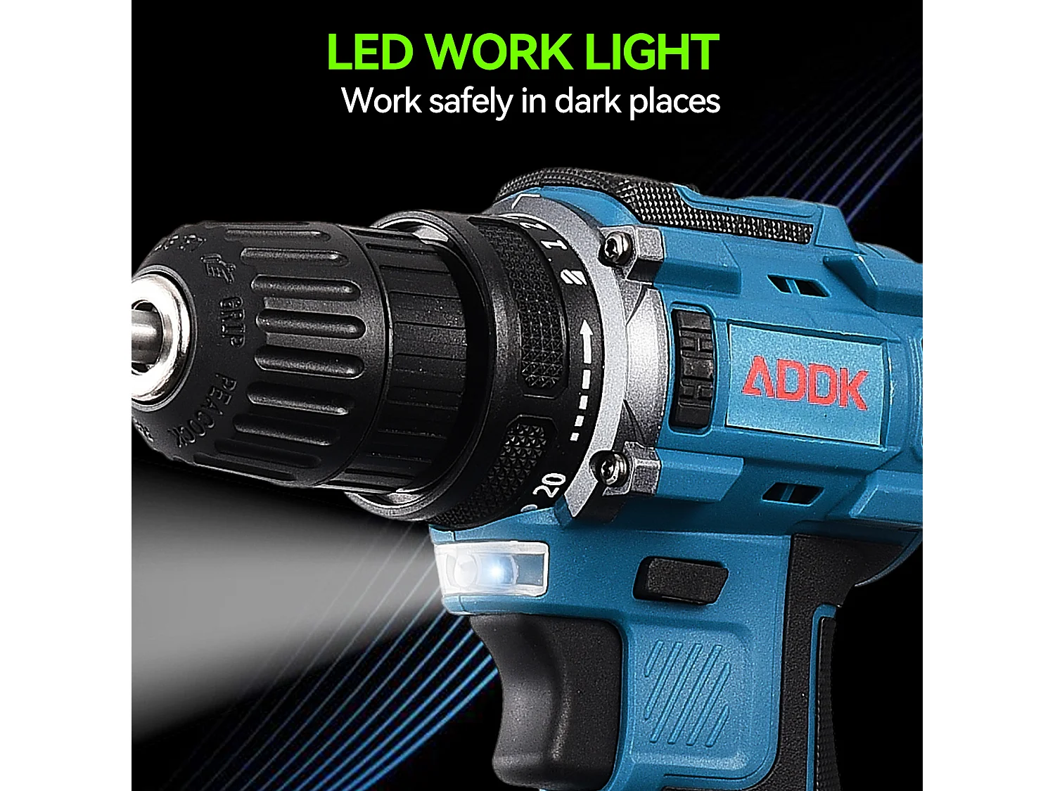 21V accuboormachine, 2 x 1500mAh lithium-accu's, borstelmotor, 25+1 koppelstanden, 2 snelheden, 37 accessoires + PP-kunststof doos