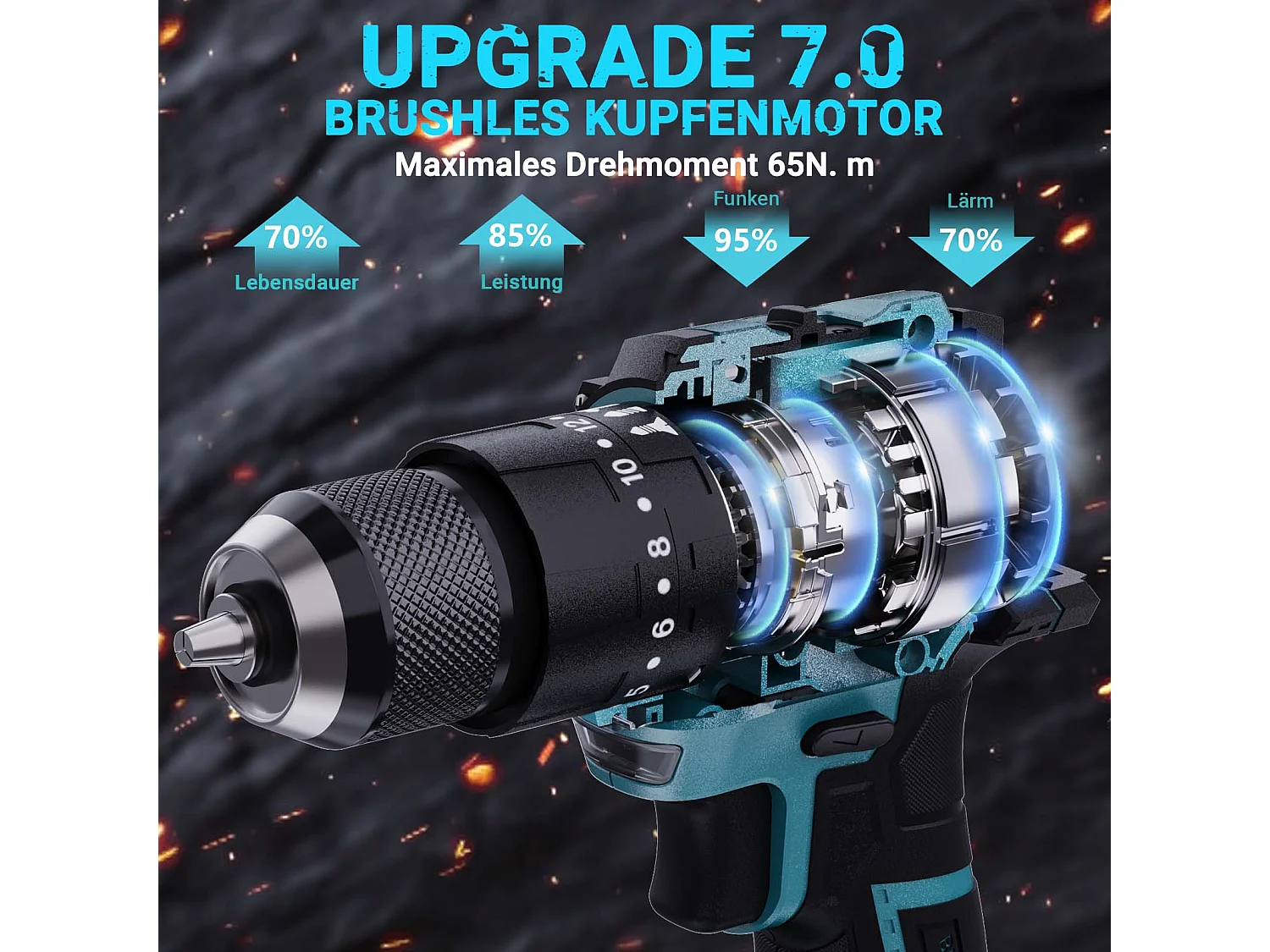 Berbequim de impacto 350W 21V 24+3 modos - 3 posições de velocidade, berbequim portátil - azul (2 pilhas)