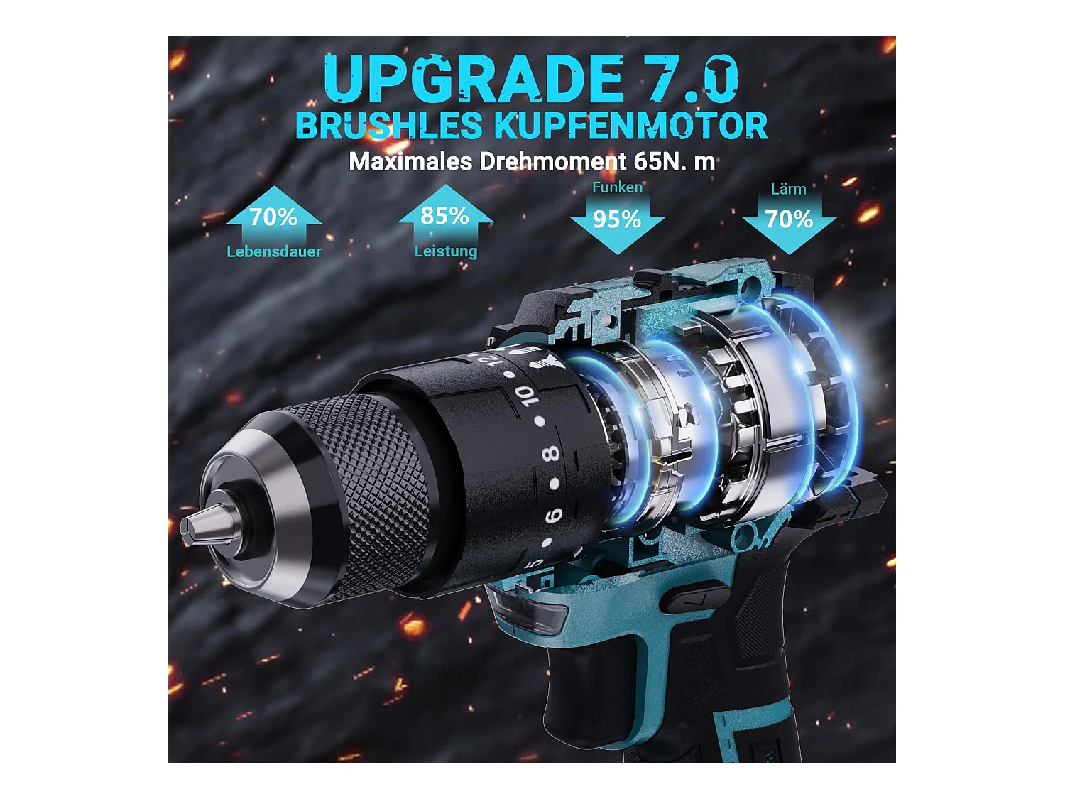 Perceuse Visseuse 350W 21V Mode 24+3 - Réglage 3 Vitesses,  Perceuse Portable - Bleu (2 Batterie)