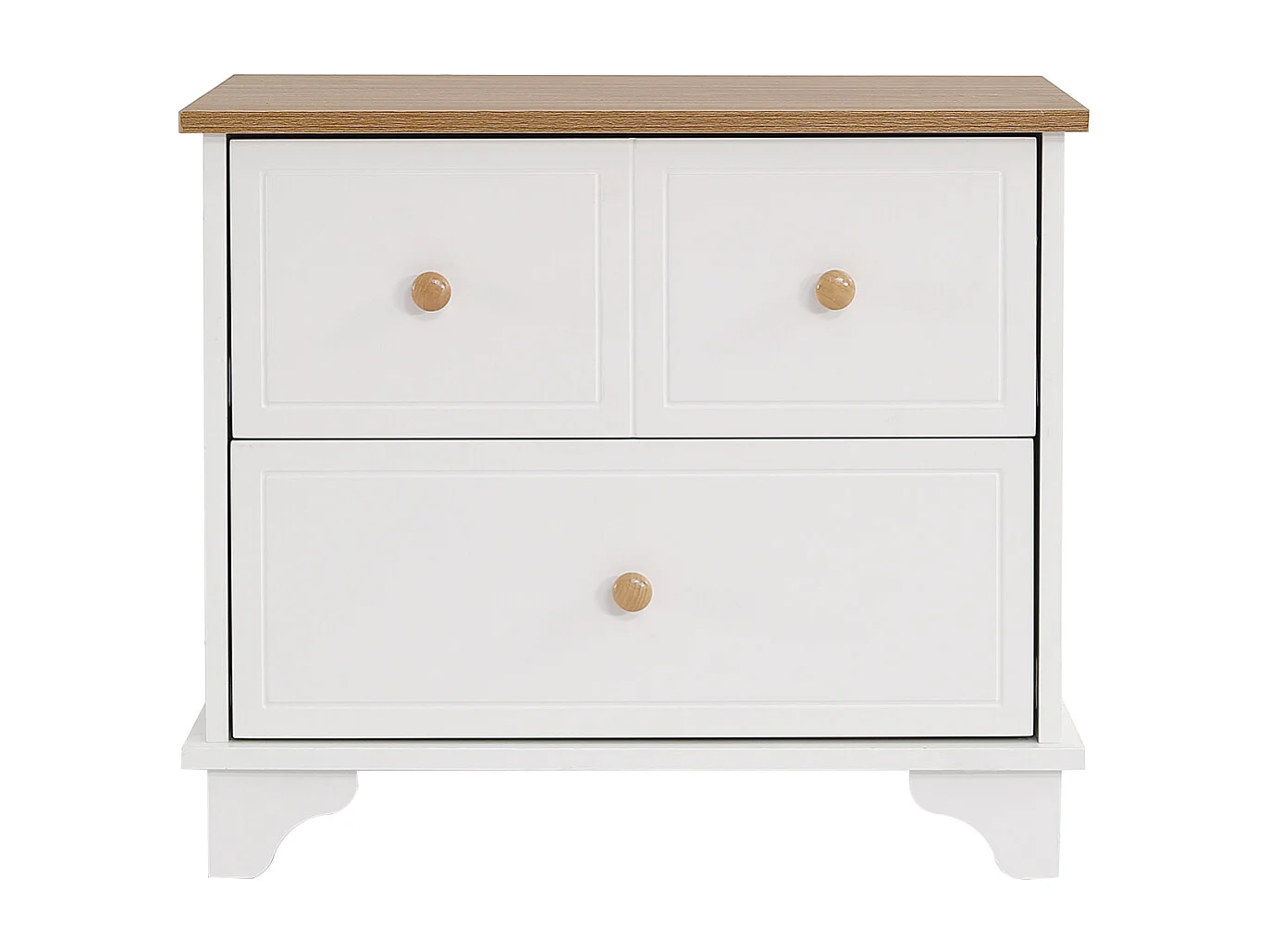 Table de chevet avec 2 tiroirs, 60x40x51.5cm, patins silencieux, pour le séjour et la chambre, MDF+aggloméré, blanc+naturel