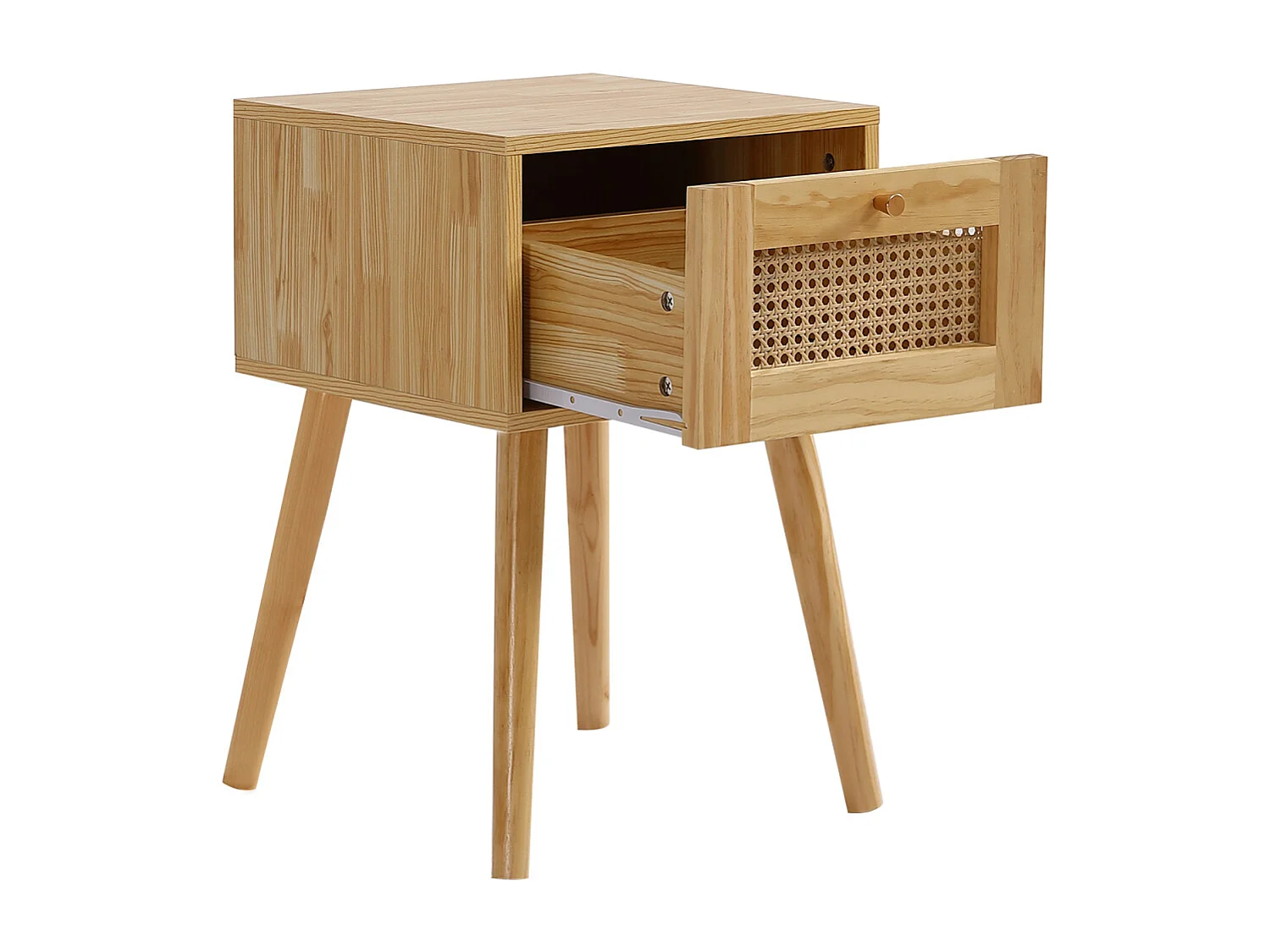 Comodino con un cassetto e piano in rattan per soggiorno, camera da letto, 38x38x58,5 cm, naturale