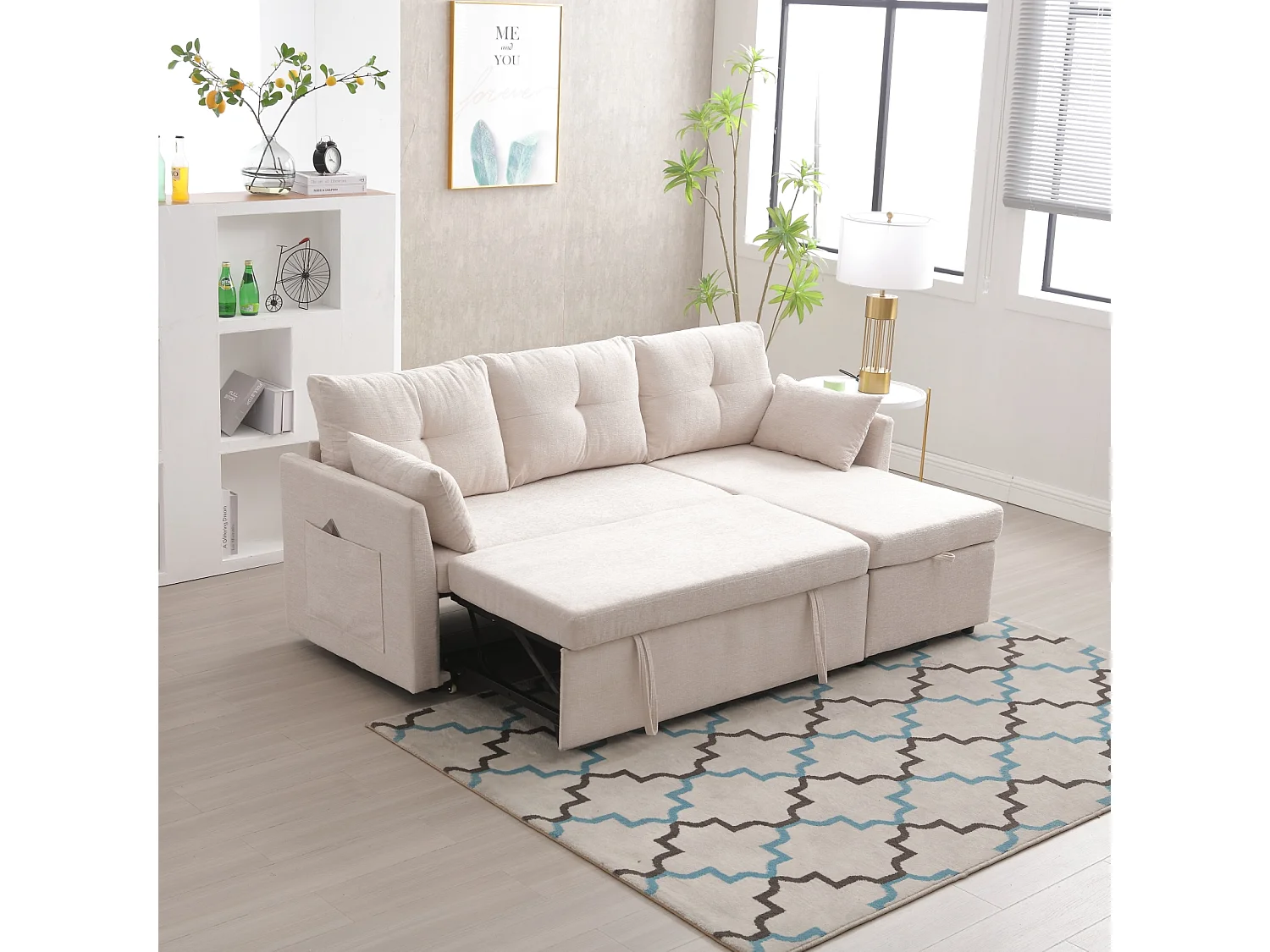 Canapé convertible, canapé d'angle 3-4 places, 206x 30x66-88 cm, en forme de L avec chaise réversible, sièges de rangement, brige