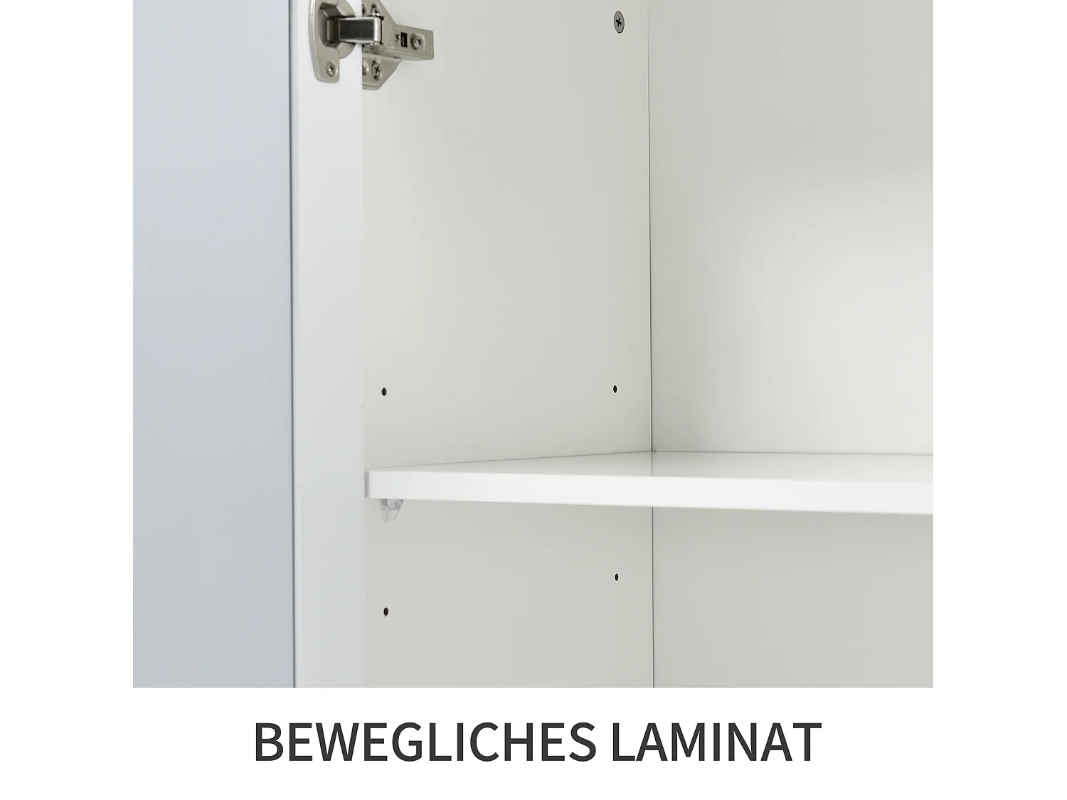 Credenza 160x40x81cm, con 4 ante a specchio, laminato mobile, maniglie in cristallo freddo, per soggiorno e sala da pranzo, bianco