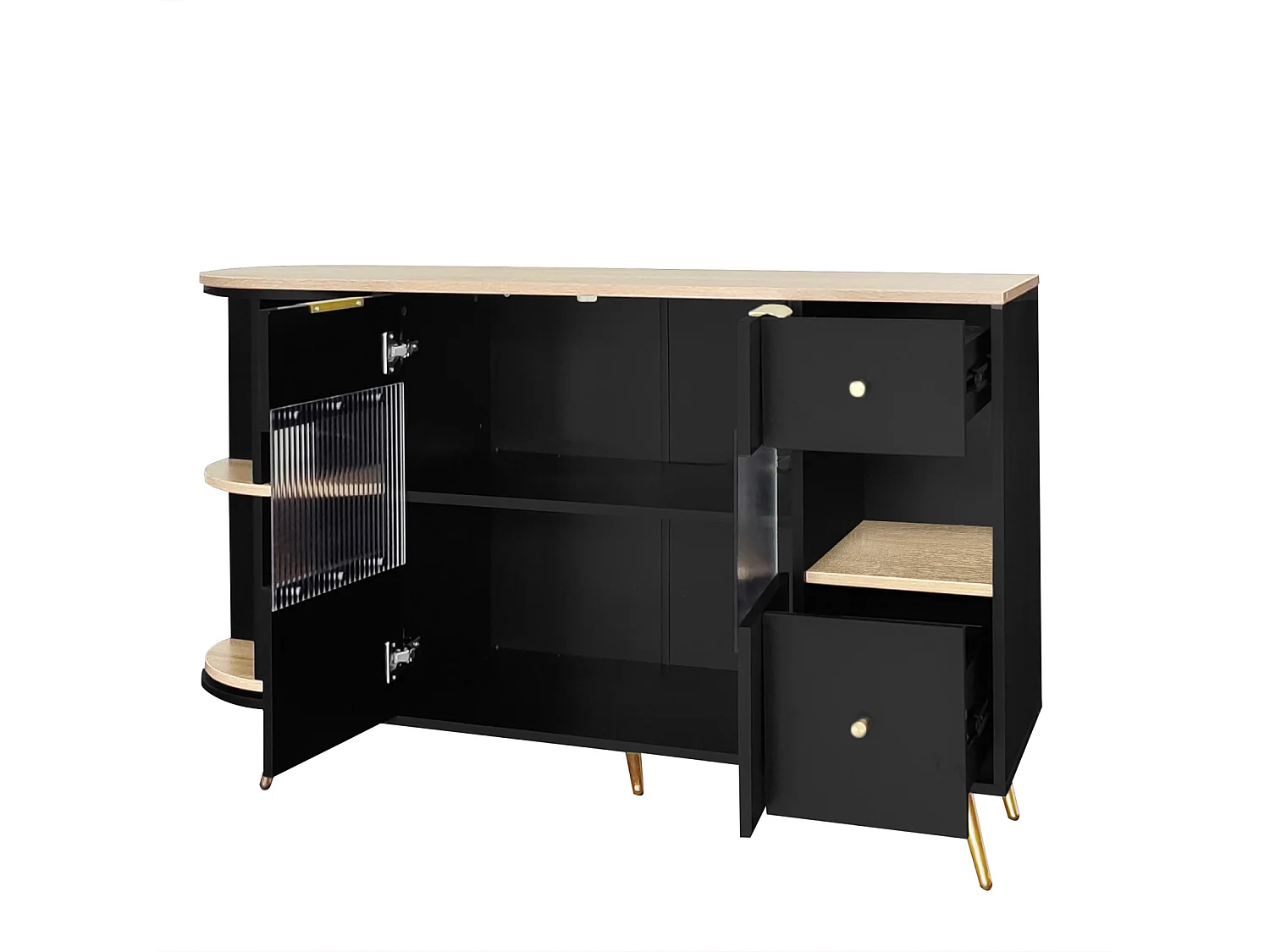 Buffet de cuisine 130x40x80cm, armoires de rangement de salon avec portes coulissantes en verre et lumières LED, MDF, noir