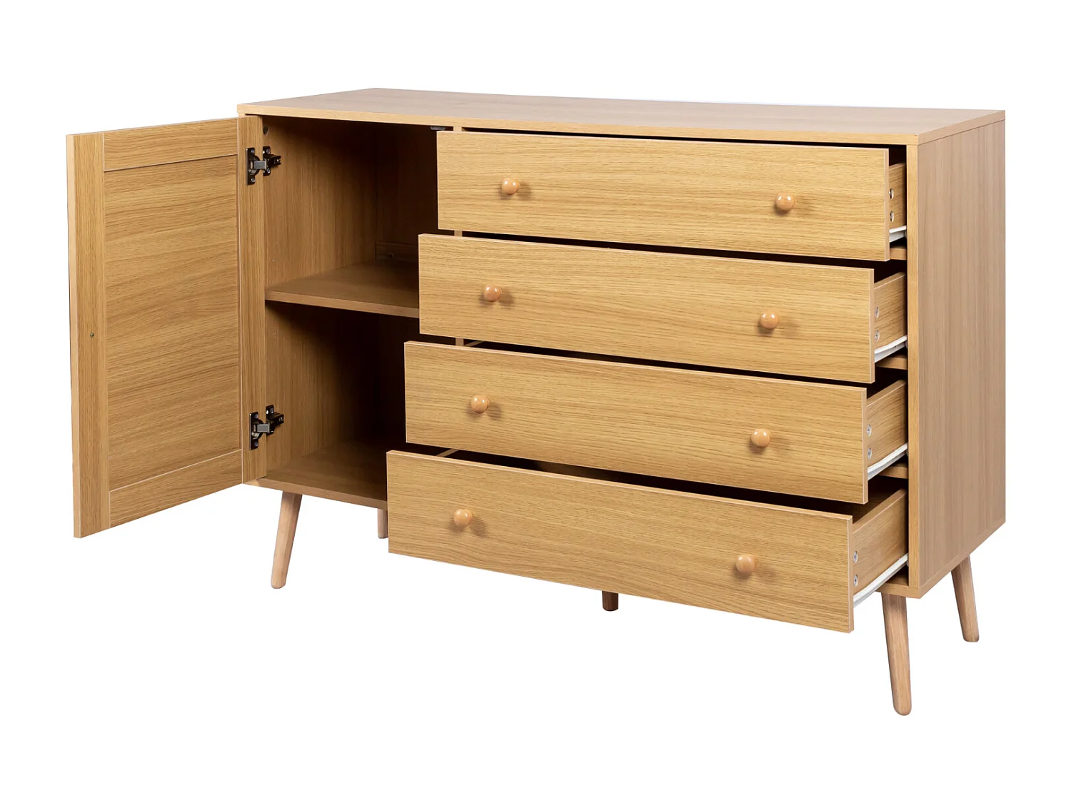 Buffet 120x40x836cm - Armoire avec 4 tiroirs et 1 porte en rotin - en bois MDF+PB - coloris bois