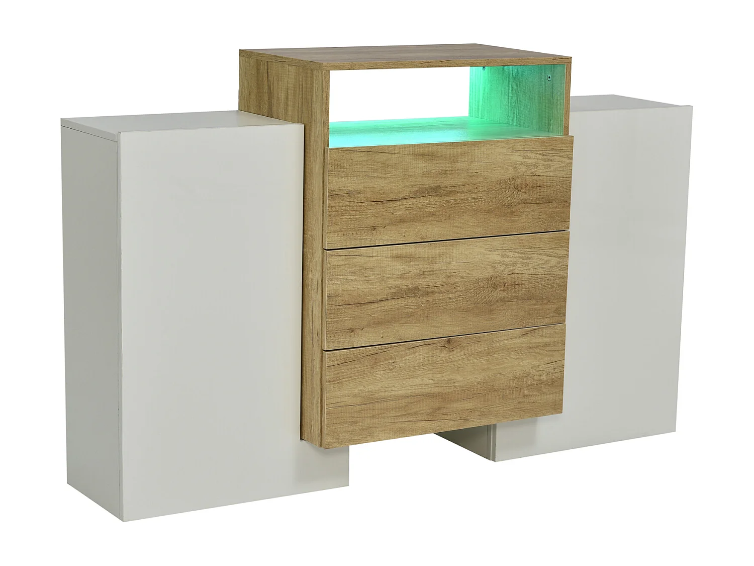 Mueble de salón tipo buffet Aparador Cómoda moderna de madera estructurada con cajones de almacenaje - L 140 x P 30 x H 78 cm