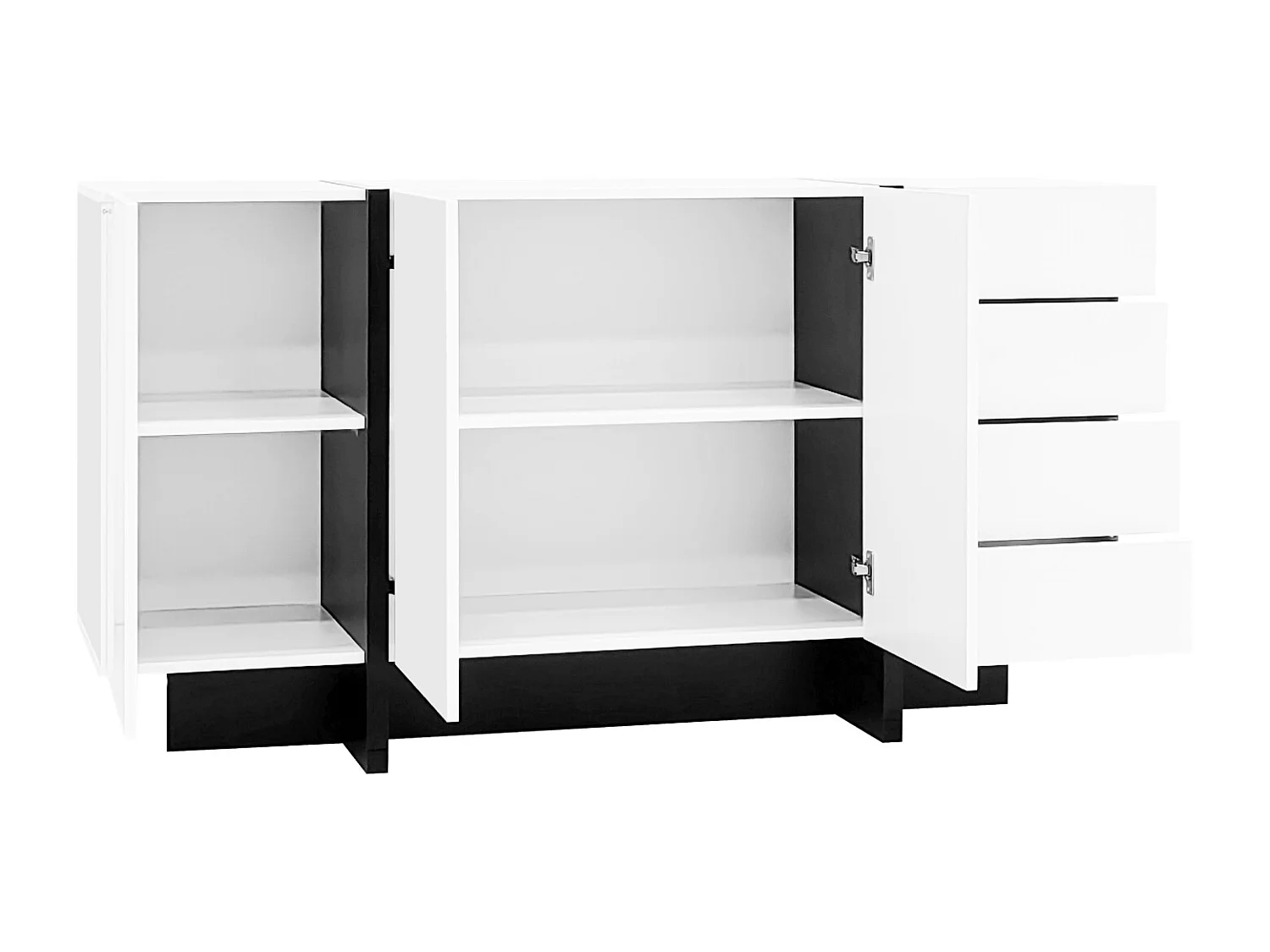 Buffet blanc brillant, buffet moderne et simple avec 2 portes et 4 tiroirs, facile à nettoyer, idéal pour le salon ou la salle à manger