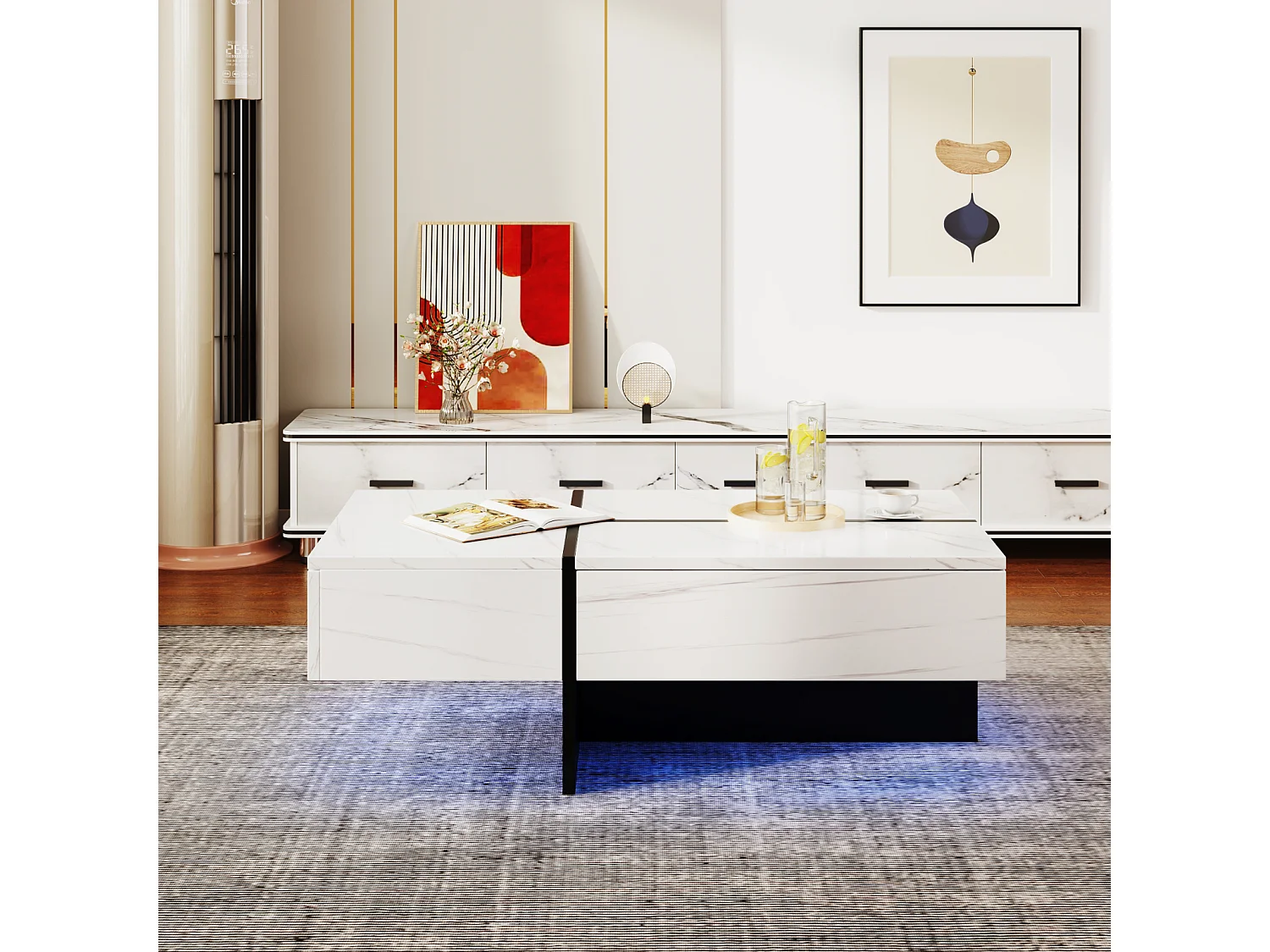 Table basse - avec système d'éclairage LED contrôlé par application - Blanc