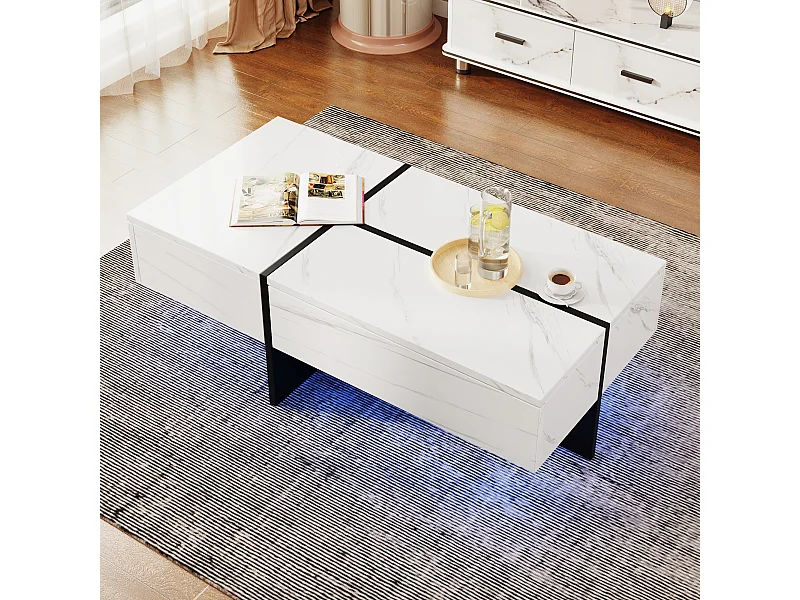 Table basse - avec système d'éclairage LED contrôlé par application - Blanc