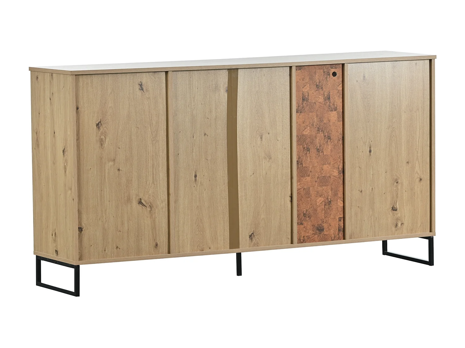 Buffet moderne à 3 tiroirs et 2 portes, noir et bois. Design élégant avec compartiments de rangement, alliant style et fonctionnalité pour un intérieur soigné