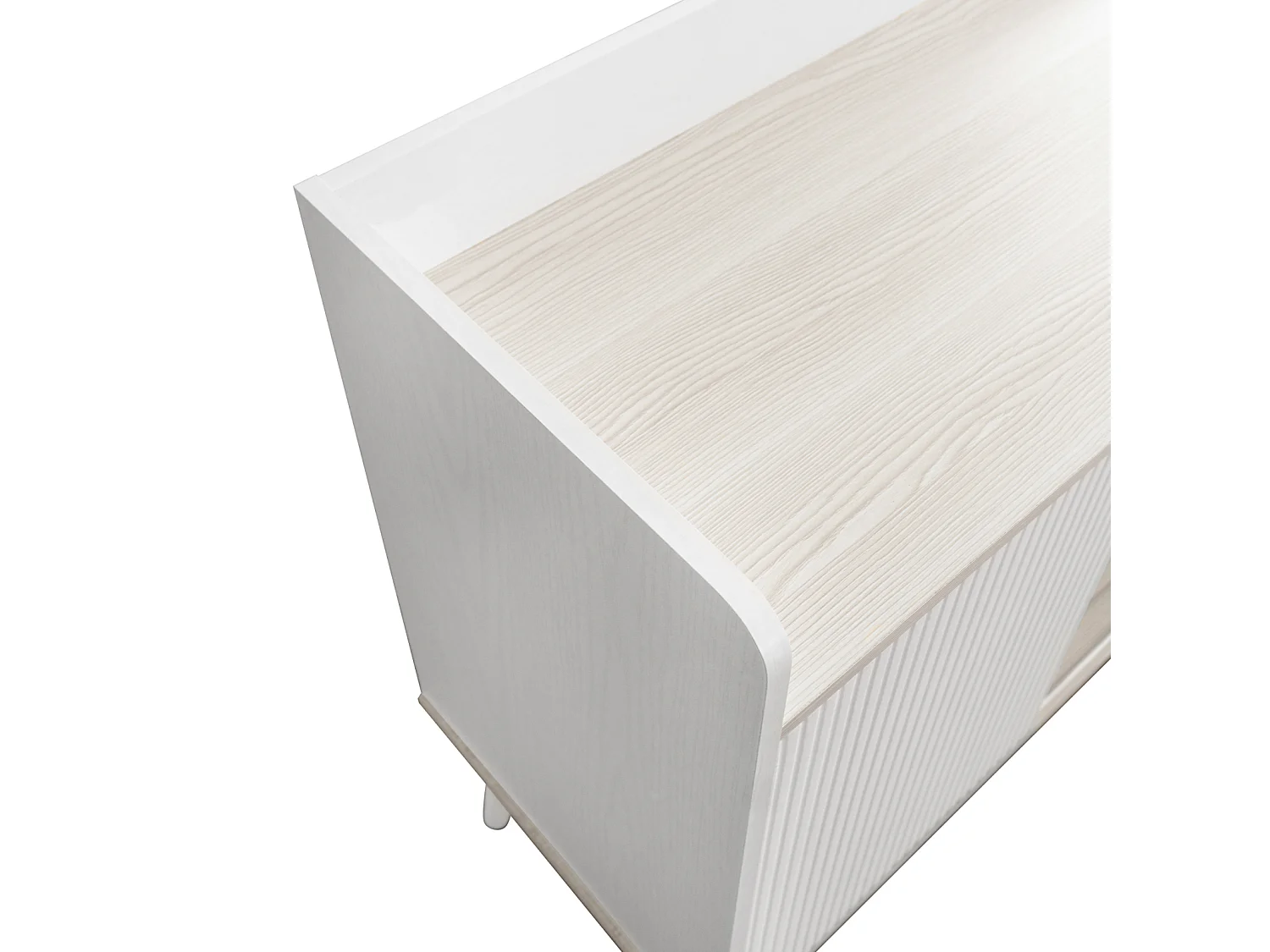 Buffet 3 tiroirs 2 portes avec étagères de rangement pour chambre - Buffet veinage exquis - Blanc et bois
