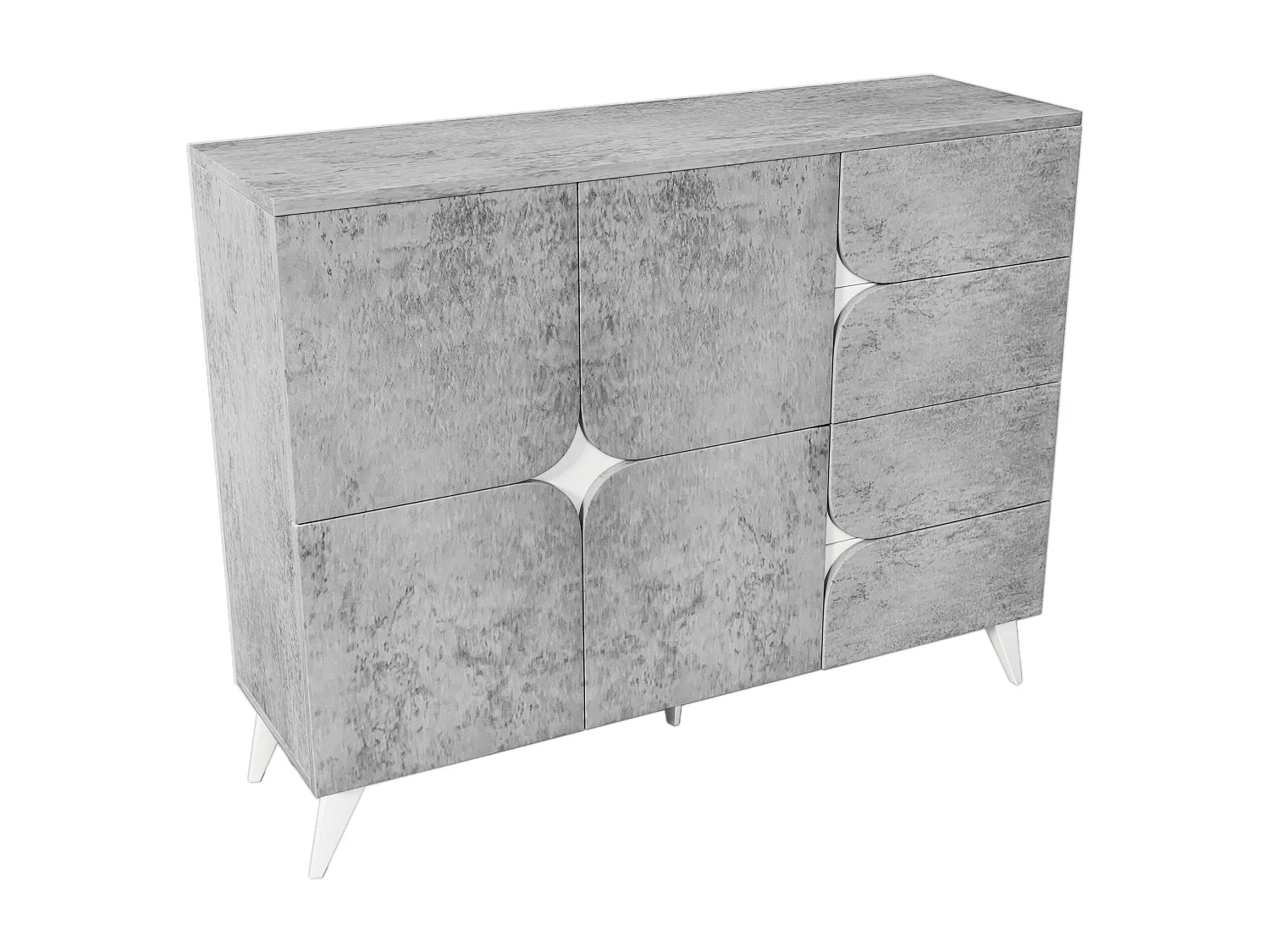 Buffet 120x35.5x94cm - armoire avec 2 portes et 4 tiroirs - avec forme de panneau spéciale, couleurs mélangées - Gris