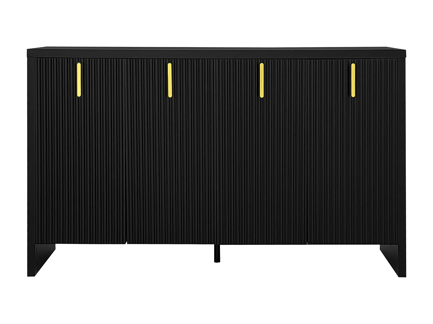 Aparador 140x80x38cm, con 4 puertas, tiradores dorados y separadores regulables, diseño elegante, tablero de partículas, color negro