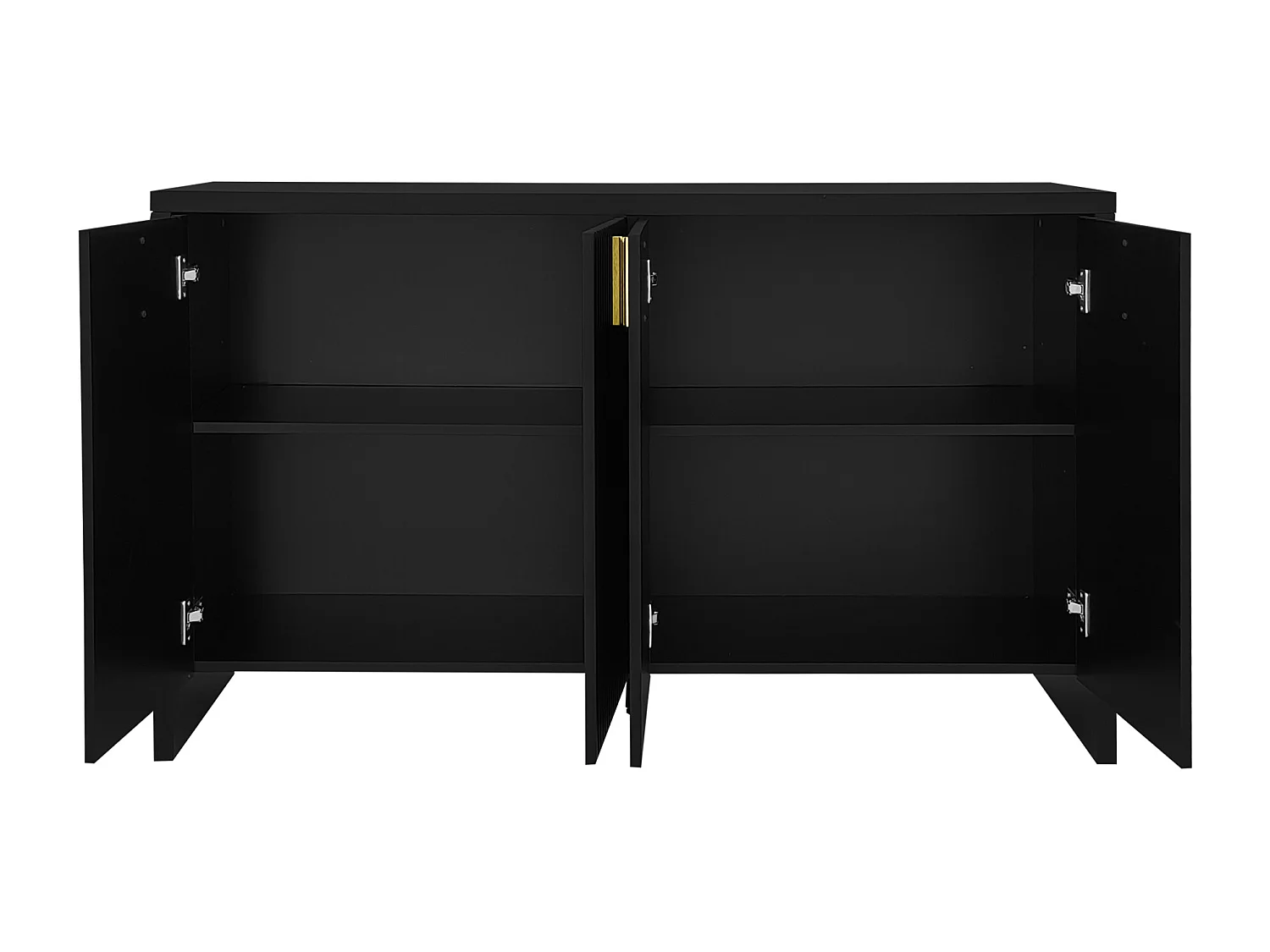Aparador 140x80x38cm, con 4 puertas, tiradores dorados y separadores regulables, diseño elegante, tablero de partículas, color negro