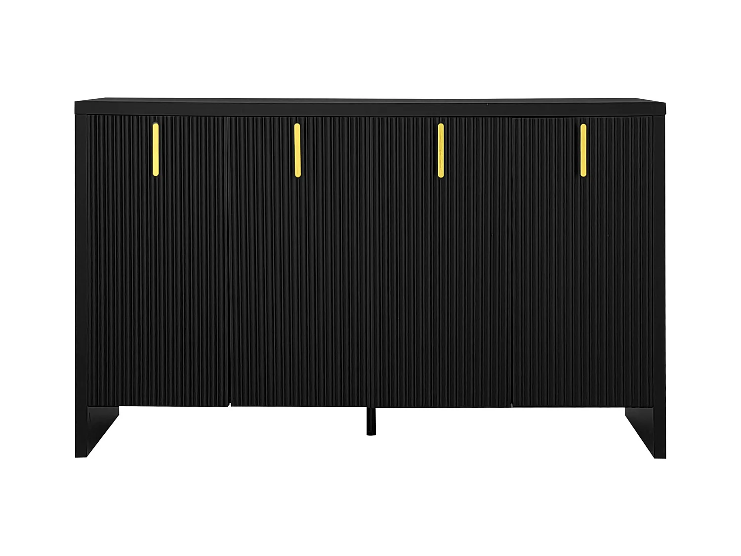 Dressoir 140x80x38cm, met 4 deuren, gouden handgrepen en verstelbare verdelers, elegant design, spaanplaat, zwart