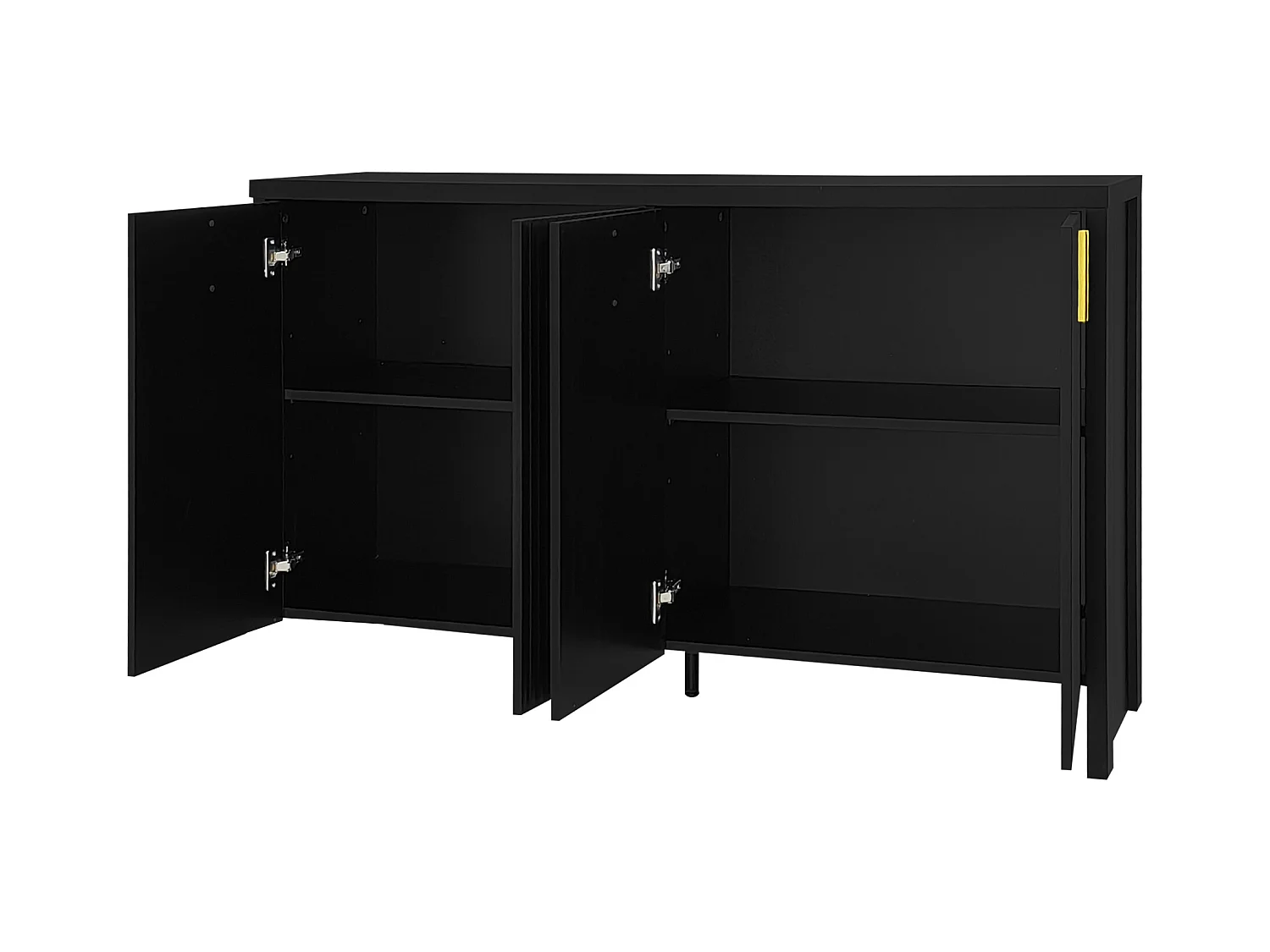 Buffet 140x80x38cm, avec 4 portes, poignées dorées et séparateurs réglables, design élégant, panneaux de particules, noir