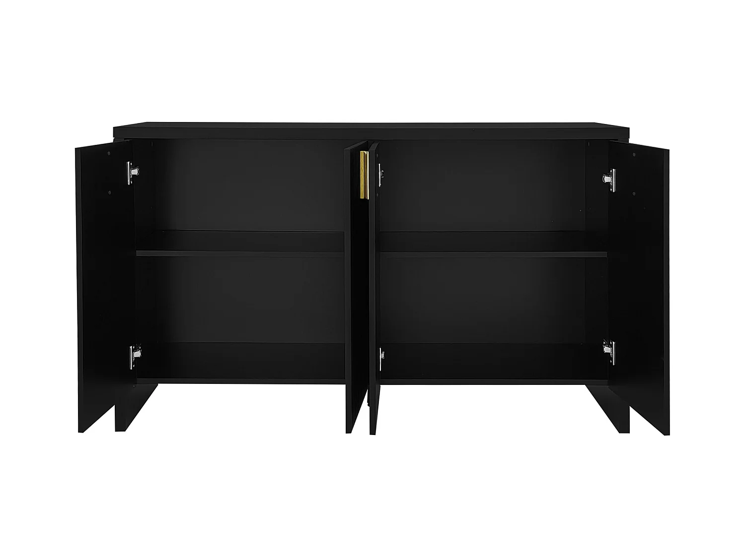 Buffet 140x80x38cm, avec 4 portes, poignées dorées et séparateurs réglables, design élégant, panneaux de particules, noir