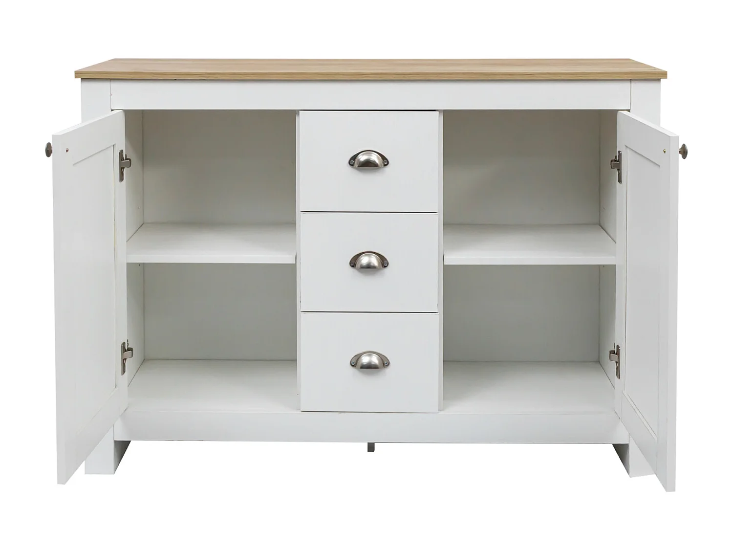 Buffet en bois blanc - Somubi - avec 2 portes et 3 tiroirs - poignées argentées - étagères réglables - 116 x 35 x 81 cm