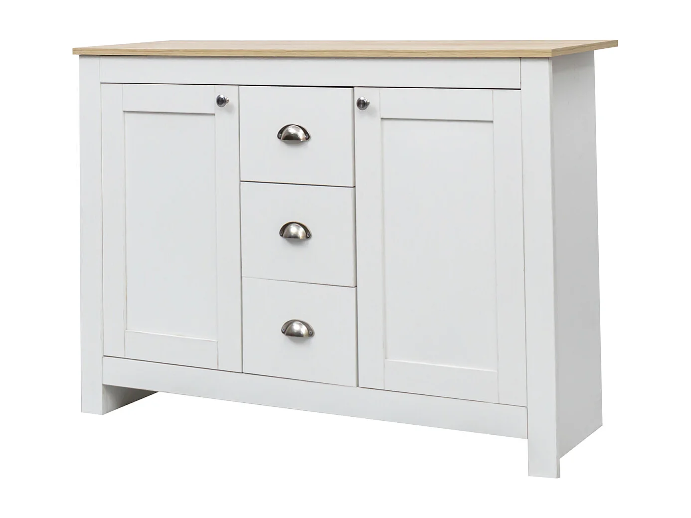 Buffet en bois blanc - Somubi - avec 2 portes et 3 tiroirs - poignées argentées - étagères réglables - 116 x 35 x 81 cm