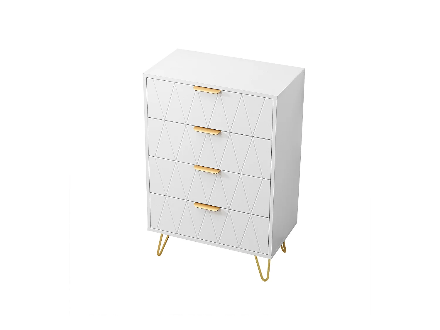 Aparador baixo com 6 gavetas - Cômoda - Madeira MDF e metal dourado - 60 x 34 x 90 cm - Branco