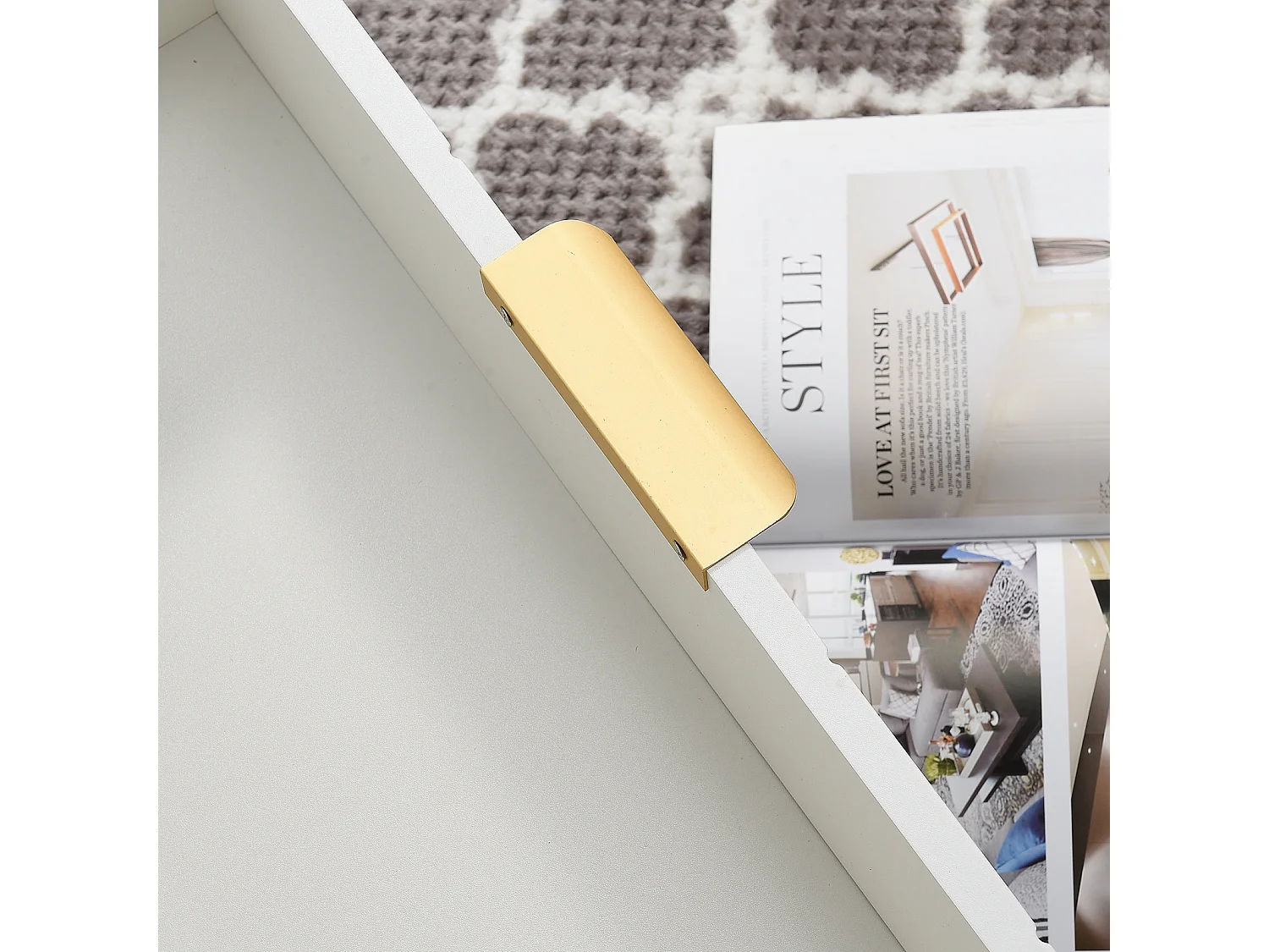 Aparador bajo con 6 cajones - Cómoda - Madera MDF y metal dorado - 60 x 34 x 90 cm - Blanco