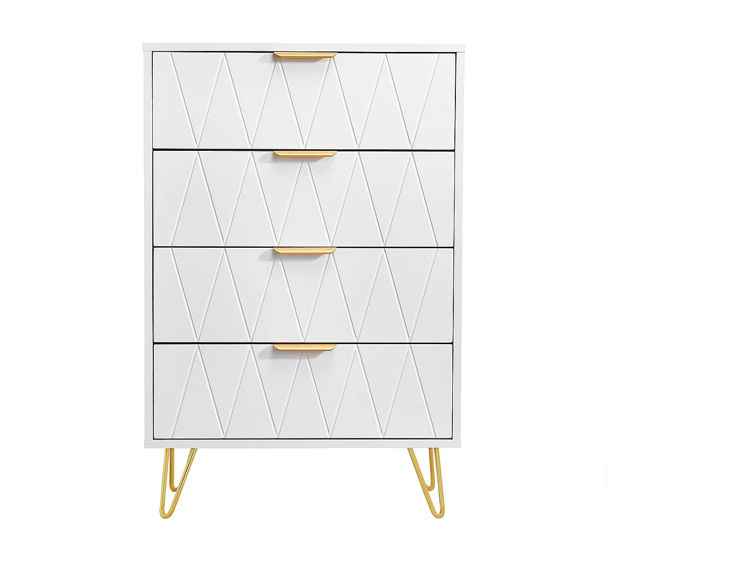 Aparador bajo con 6 cajones - Cómoda - Madera MDF y metal dorado - 60 x 34 x 90 cm - Blanco