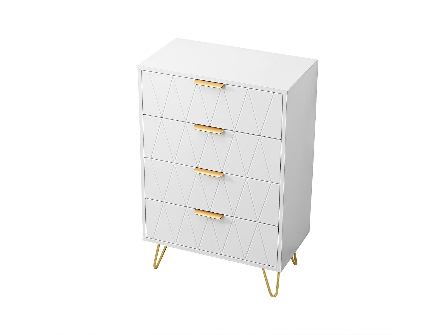 Buffet bas avec 6 Tiroirs - Commode - Bois MDF et métal doré - 60 x 34 x 90 cm - Blanc