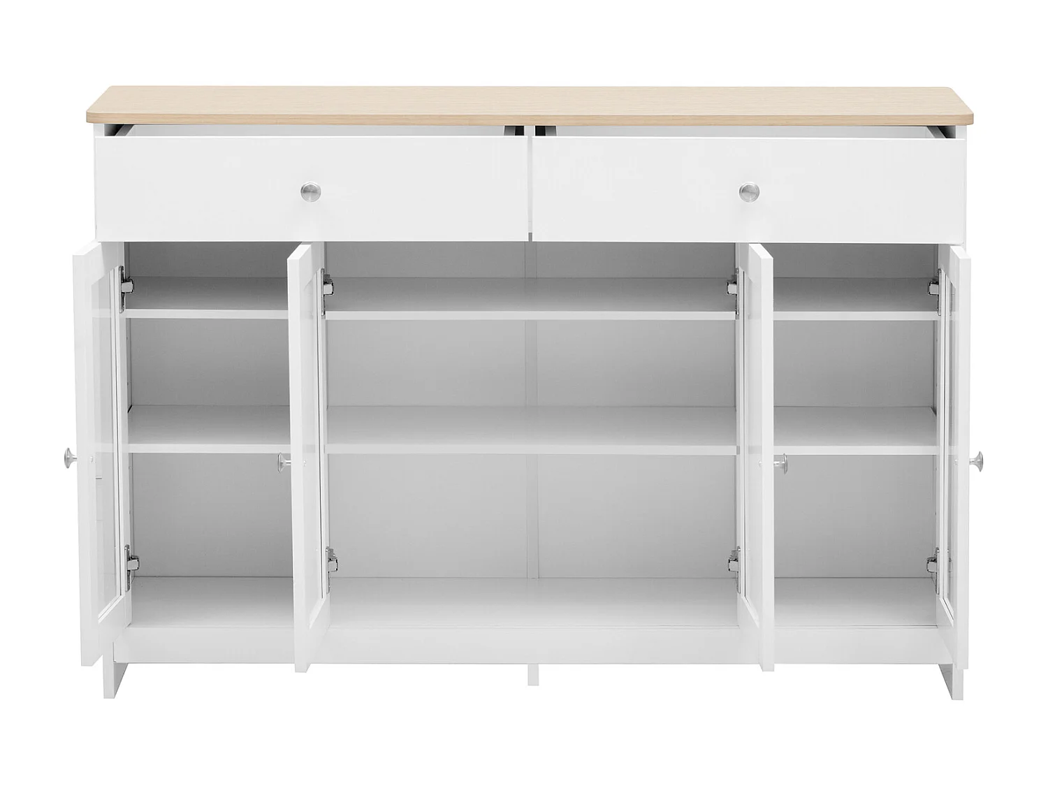 Buffet en bois blanc veiné 120 Lx37 Bx80H(cm) - Buffet avec 4portes avec verre et 2 tiroir pour cuisine, salon, salle à manger - Blanc