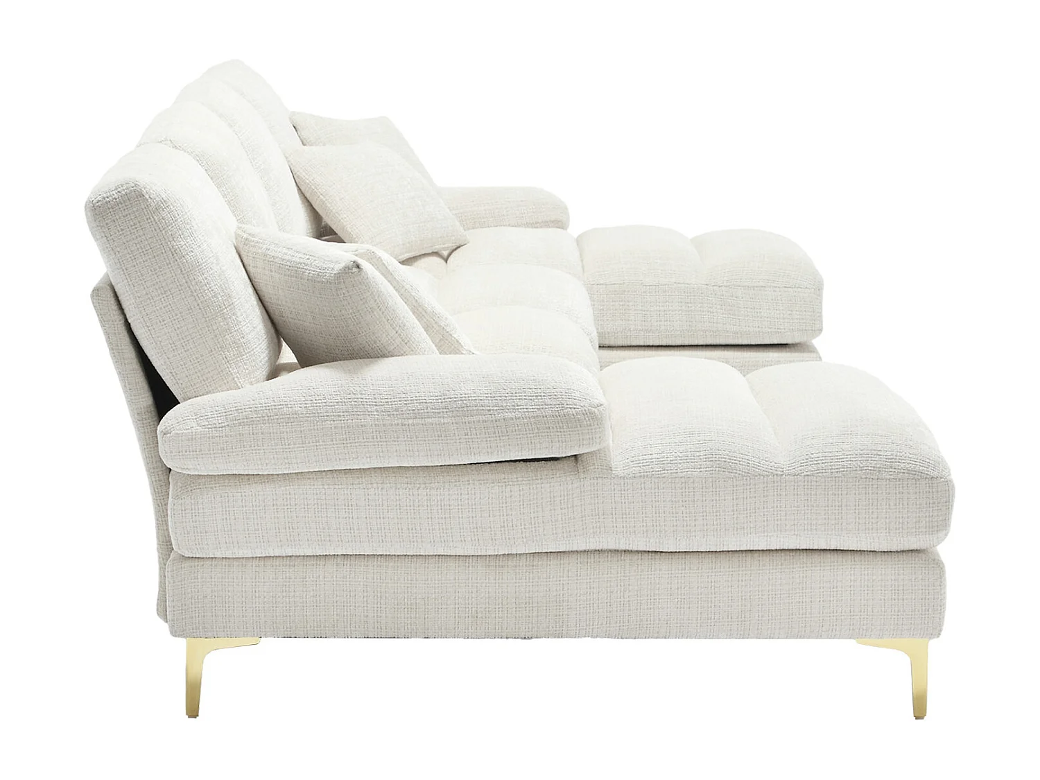 Canapé d'angle 4 places, 272x136x88cm,Grand canapé en forme de U, moderne, en tissu chenille, beige