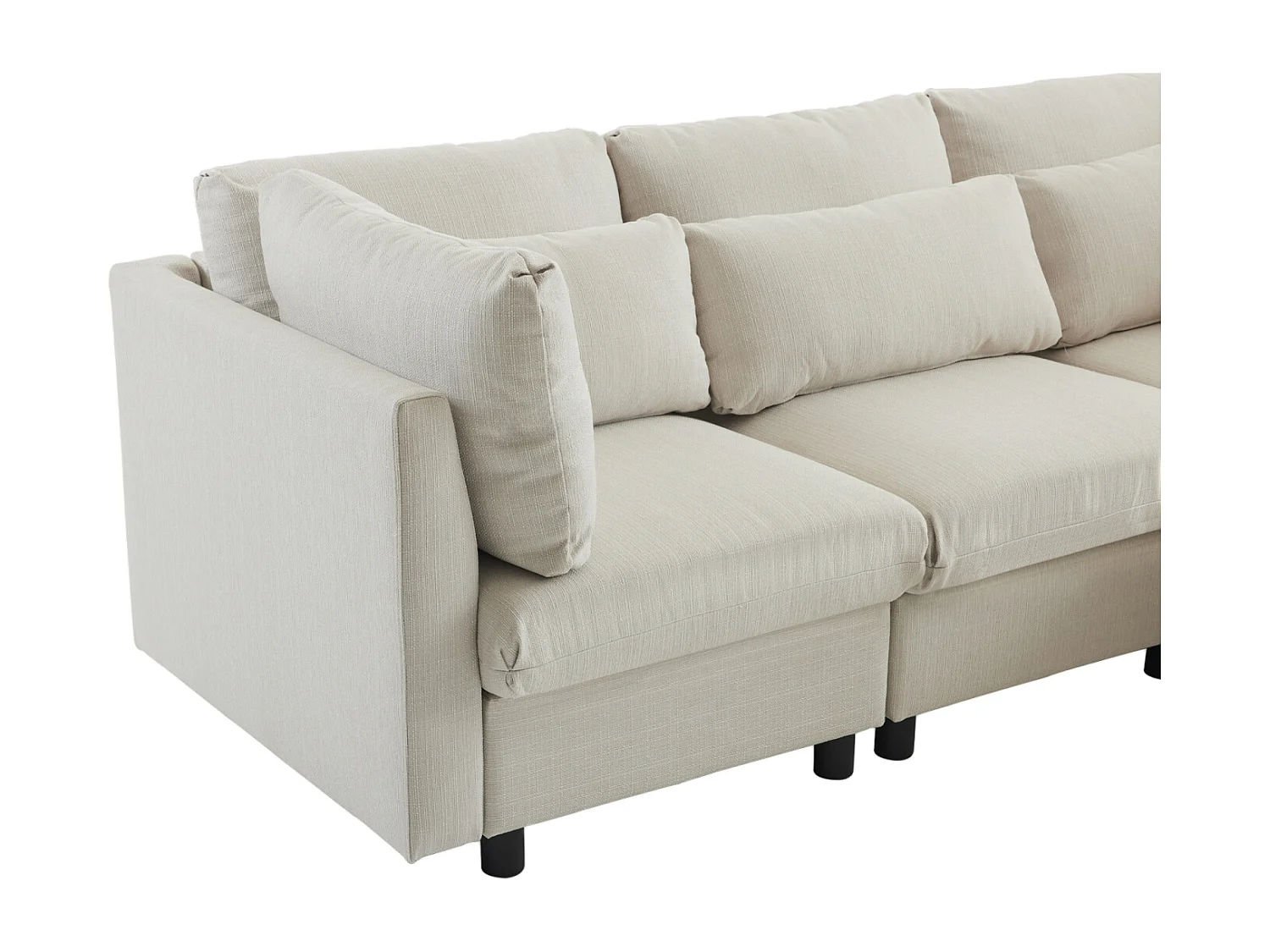 3-4-zits hoekbank, L-vormig gestoffeerd meubilair, linnen stof, 220x83x81cm, beige