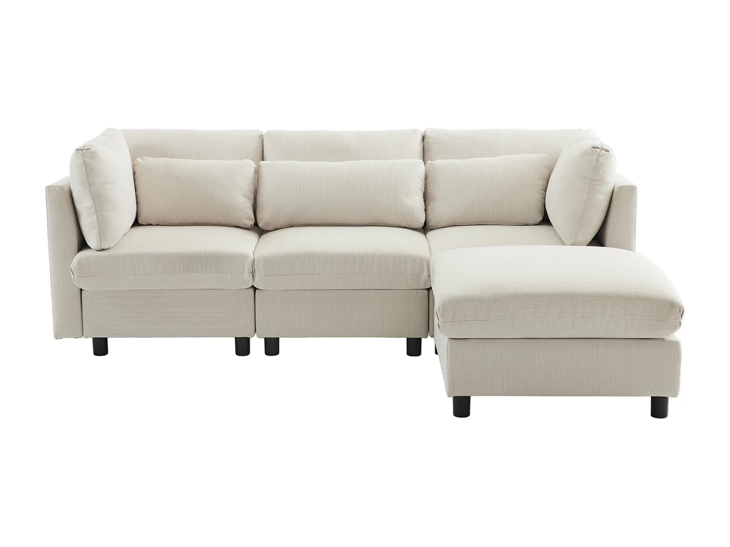 Canapé d'angle 3-4 places, meubles rembourrés en forme de L, tissu en lin, 220x83x81cm, beige