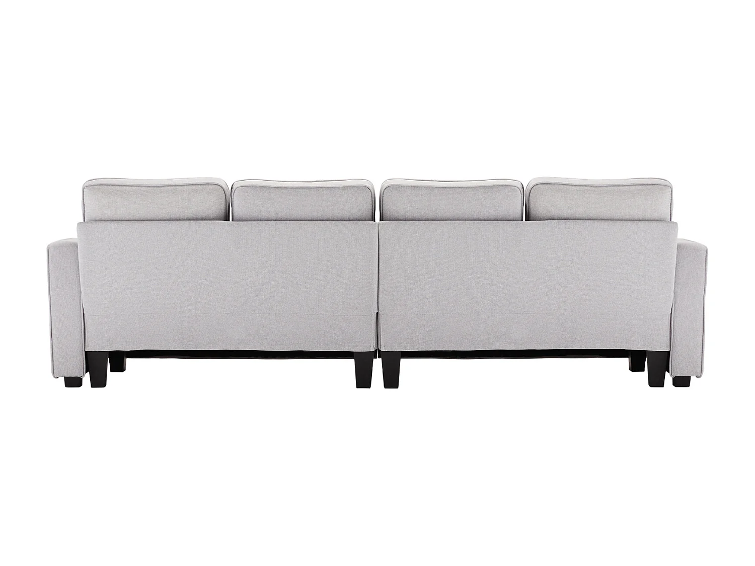 Divano 4 posti, 264x83x87cm, tessuto di lino, con tasche nei braccioli e 4 cuscini, stile semplice, per soggiorno, grigio chiaro