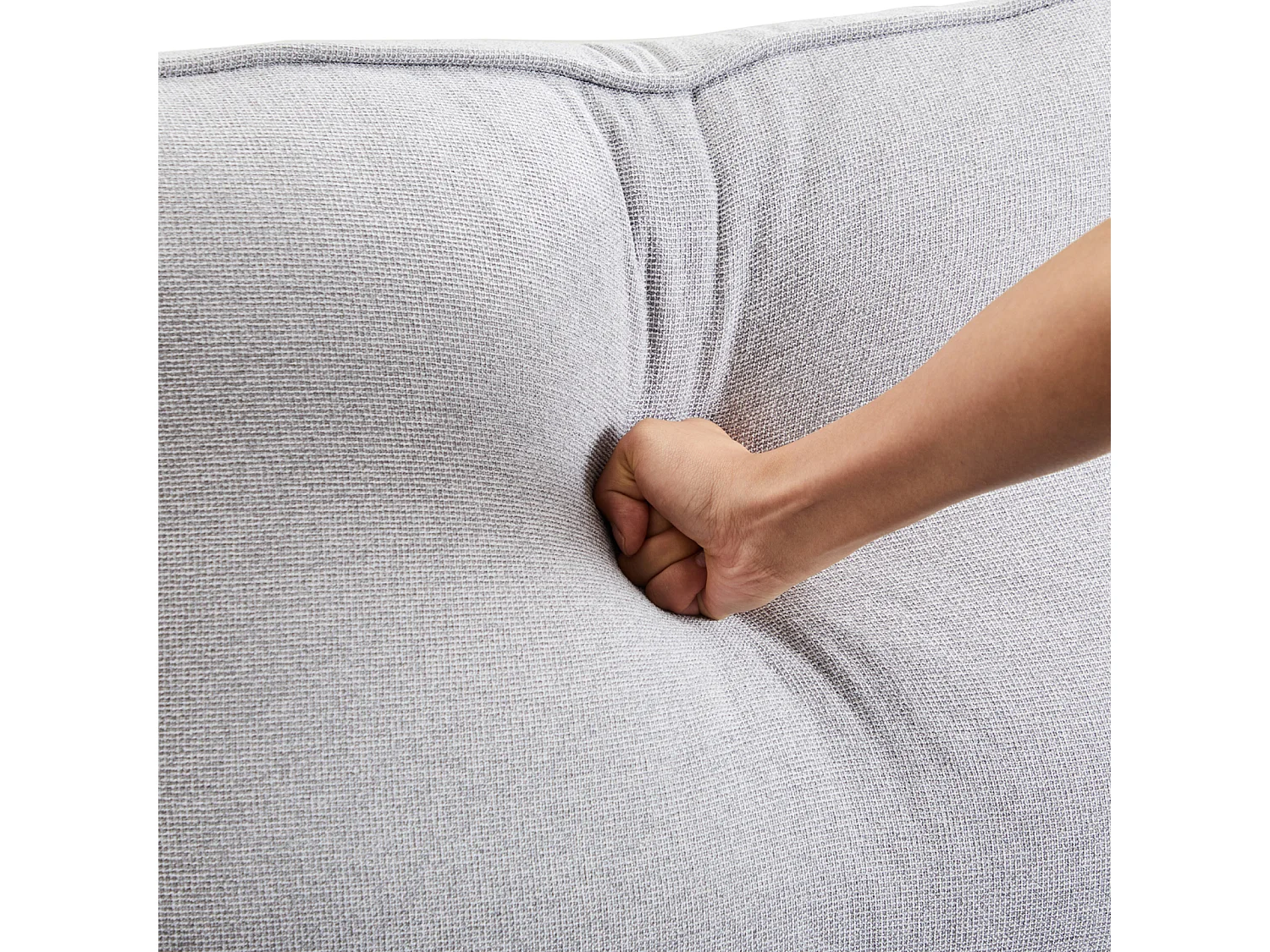 Divano 4 posti, 264x83x87cm, tessuto di lino, con tasche nei braccioli e 4 cuscini, stile semplice, per soggiorno, grigio chiaro