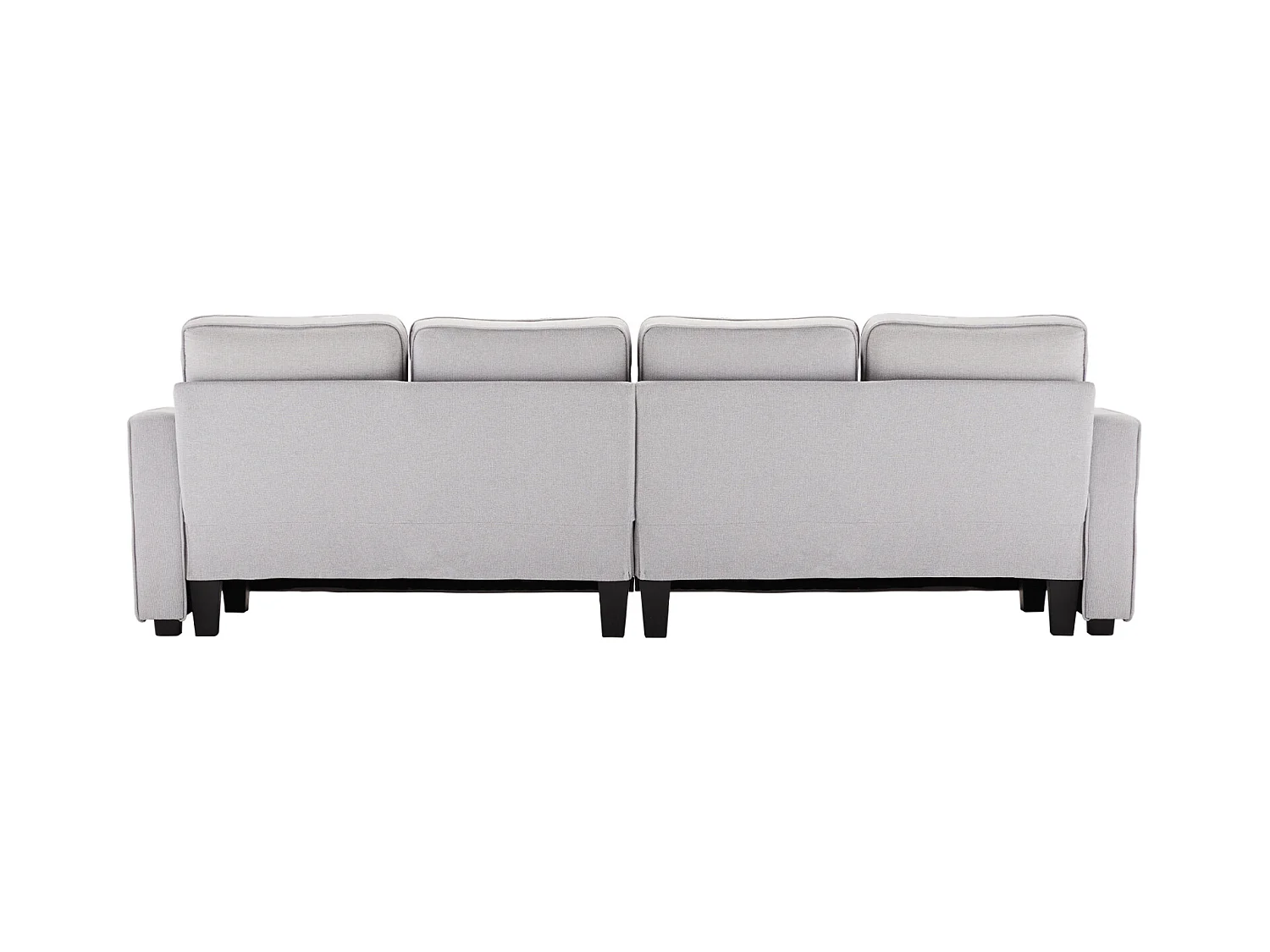 Sofá de 4 plazas, 264x83x87cm, tejido de lino, con bolsillos en reposabrazos y 4 cojines, estilo sencillo, para salón, gris claro