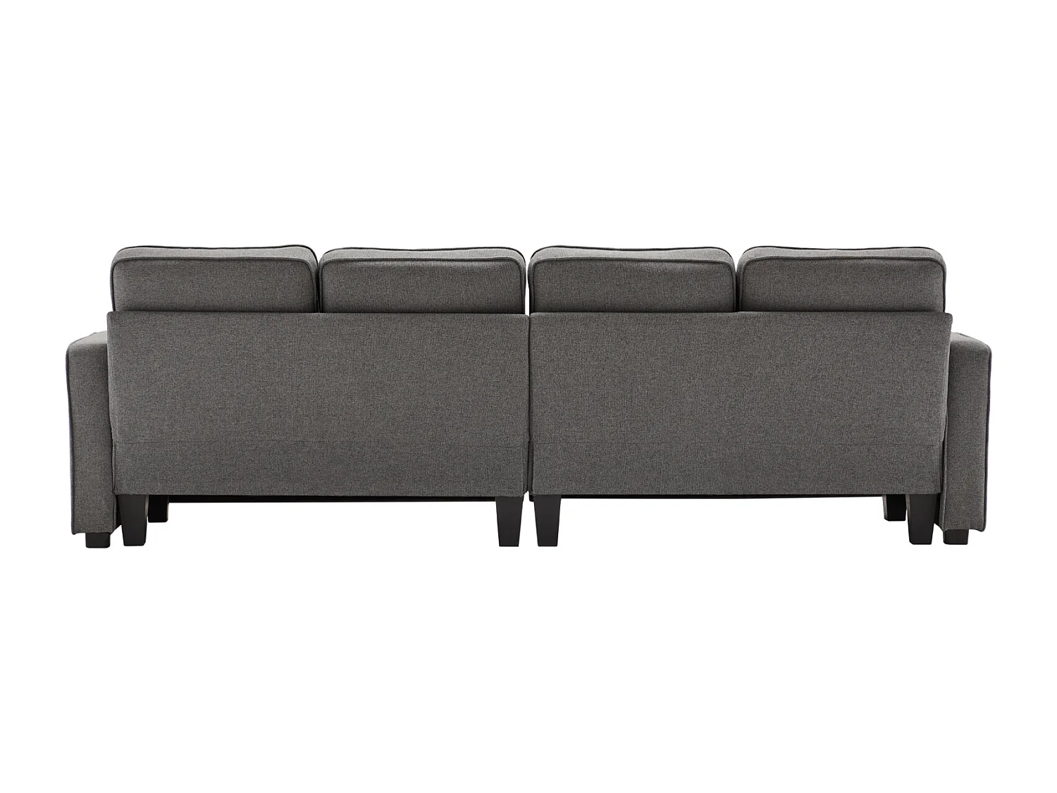 Divano 4 posti, 264x83x87cm, tessuto di lino, con tasche sui braccioli e 4 cuscini, stile semplice, per soggiorno, grigio scuro