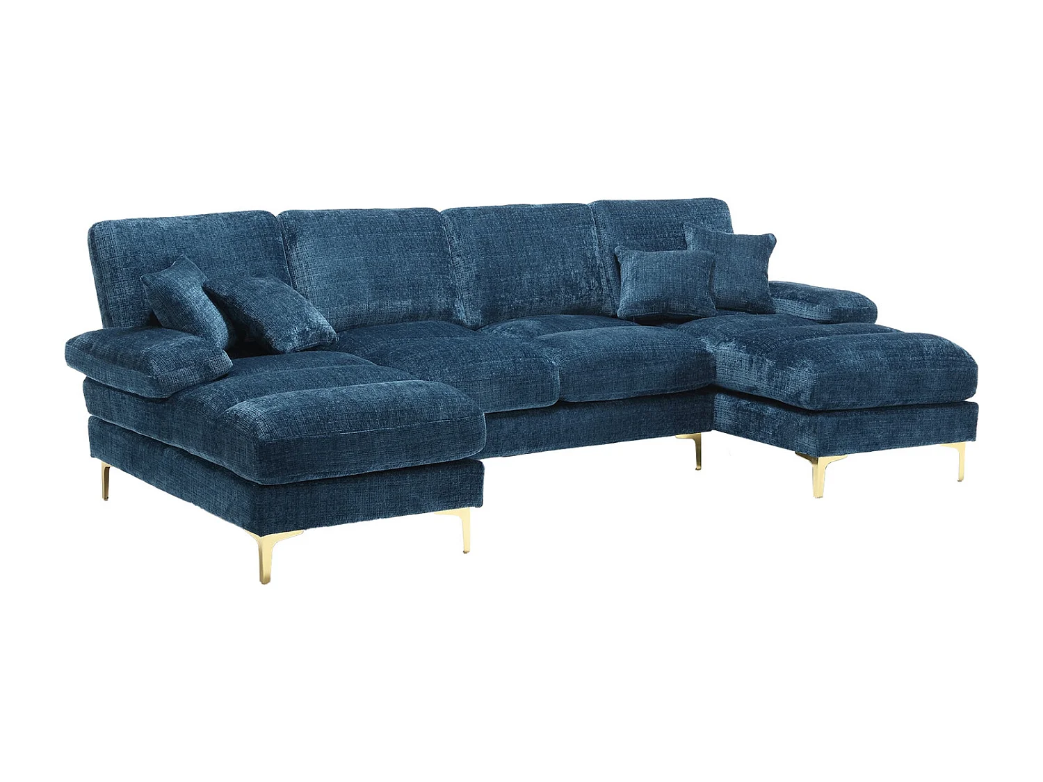 Canapé d'angle 4 places, 272x136x88cm,Grand canapé en forme de U, moderne, en tissu chenille, bleu