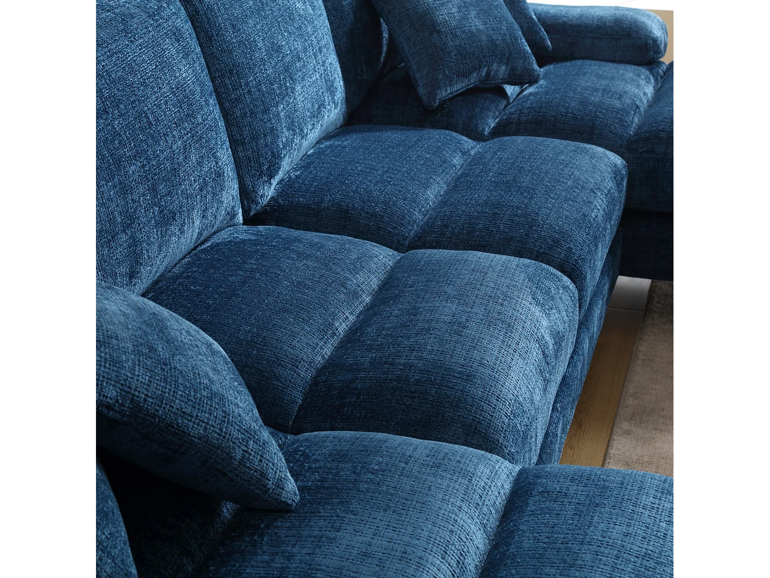 Canapé d'angle 4 places, 272x136x88cm,Grand canapé en forme de U, moderne, en tissu chenille, bleu