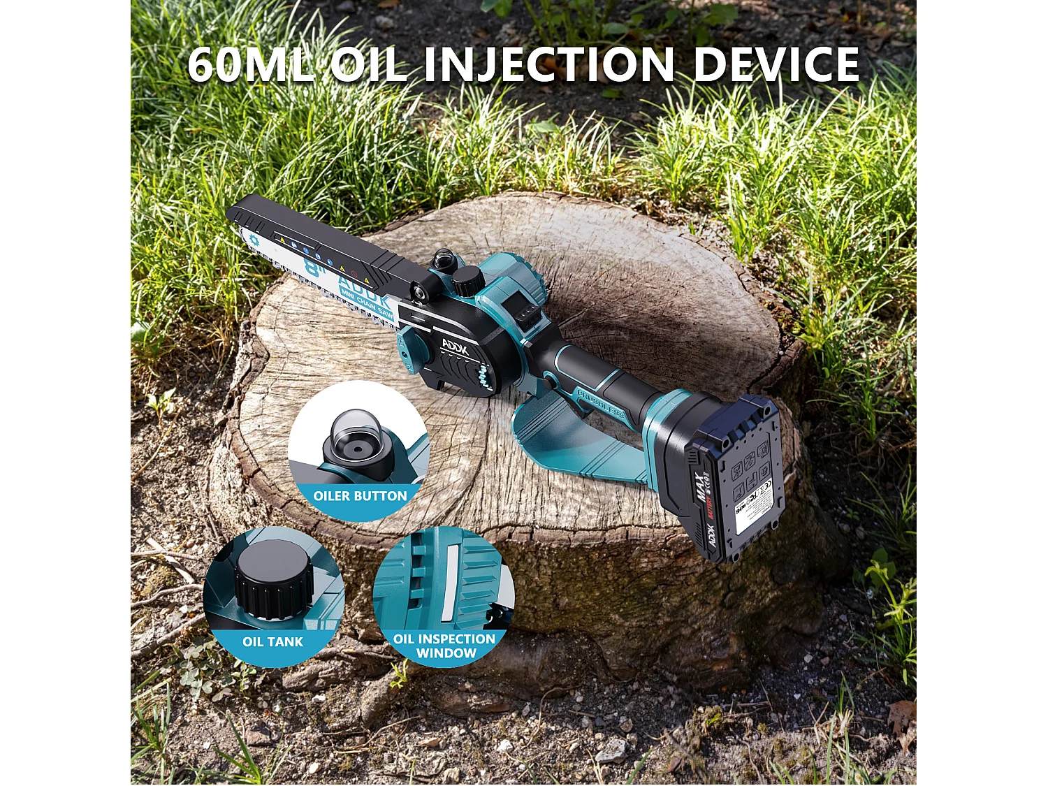 Tronçonneuse, mini scie 8", mini scie à bois portable 21 V 450 W, tronçonneuse électrique 8", 4 tronçonneuses – Bleu