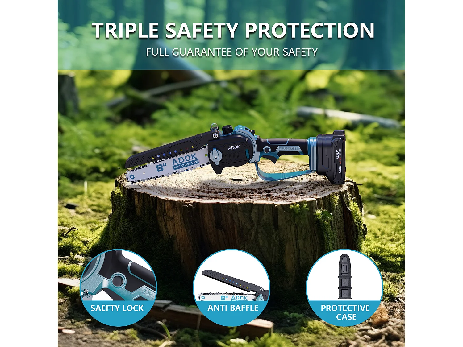 Tronçonneuse, mini scie 8", mini scie à bois portable 21 V 450 W, tronçonneuse électrique 8", 4 tronçonneuses – Bleu