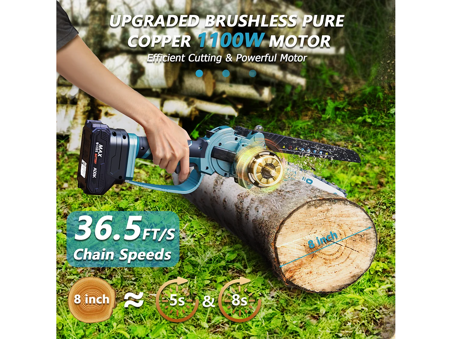 Tronçonneuse, mini scie 8", mini scie à bois portable 21 V 450 W, tronçonneuse électrique 8", 4 tronçonneuses – Bleu