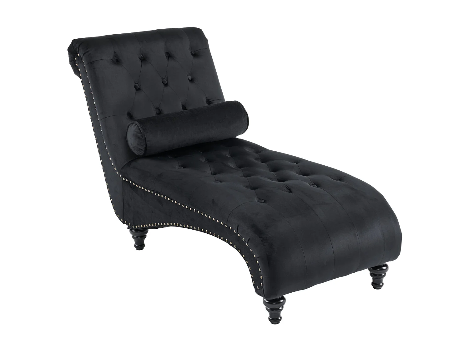 Relaxfauteuil, oppervlak voorzien van grippunten en zijkanten met koperen spijkers. Met lendenkussen - 140x87x63,5cm - Zwart