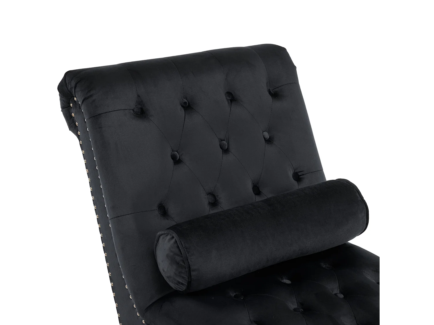 Relaxfauteuil, oppervlak voorzien van grippunten en zijkanten met koperen spijkers. Met lendenkussen - 140x87x63,5cm - Zwart