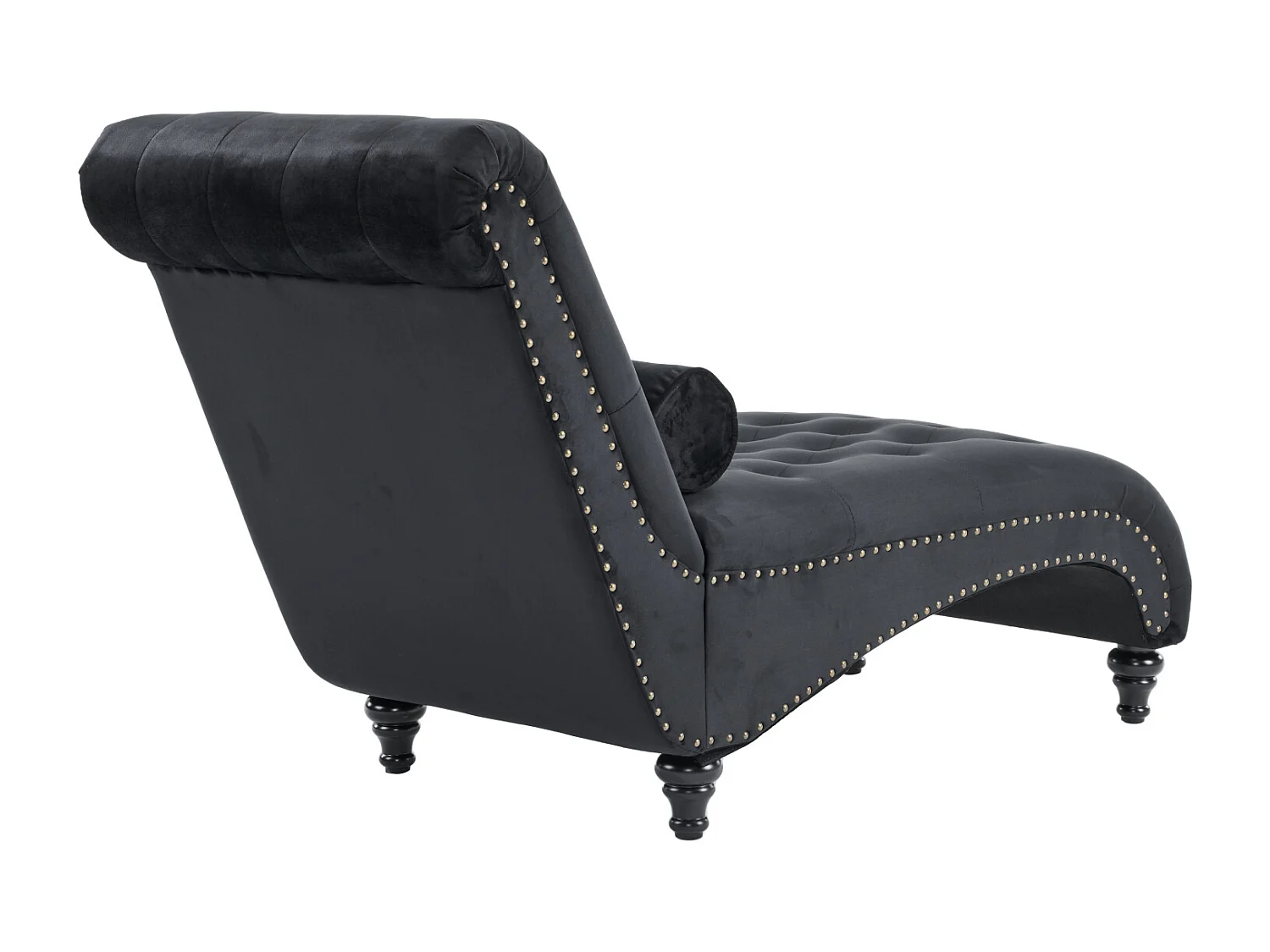 Relaxfauteuil, oppervlak voorzien van grippunten en zijkanten met koperen spijkers. Met lendenkussen - 140x87x63,5cm - Zwart