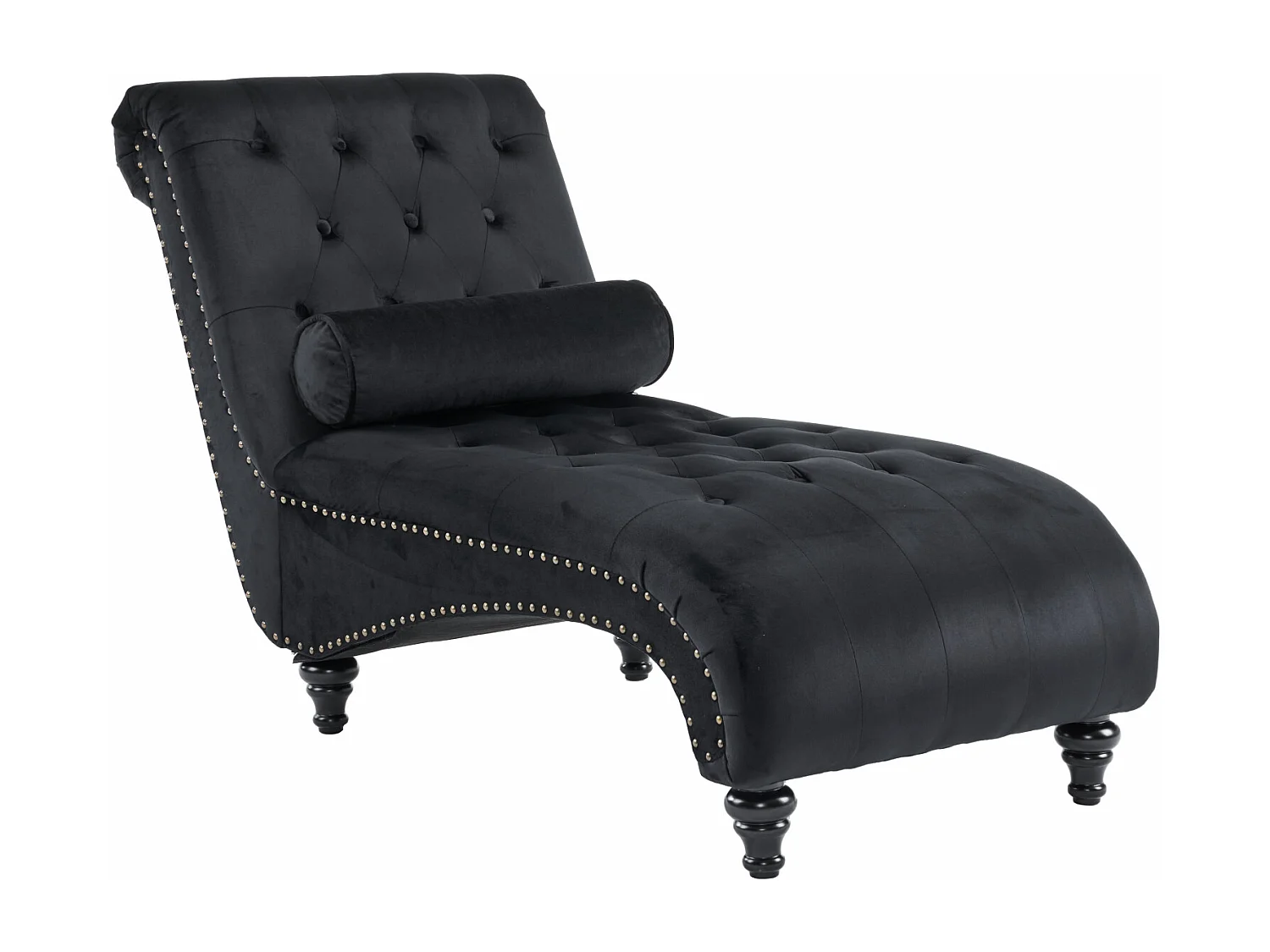 Relaxfauteuil, oppervlak voorzien van grippunten en zijkanten met koperen spijkers. Met lendenkussen - 140x87x63,5cm - Zwart