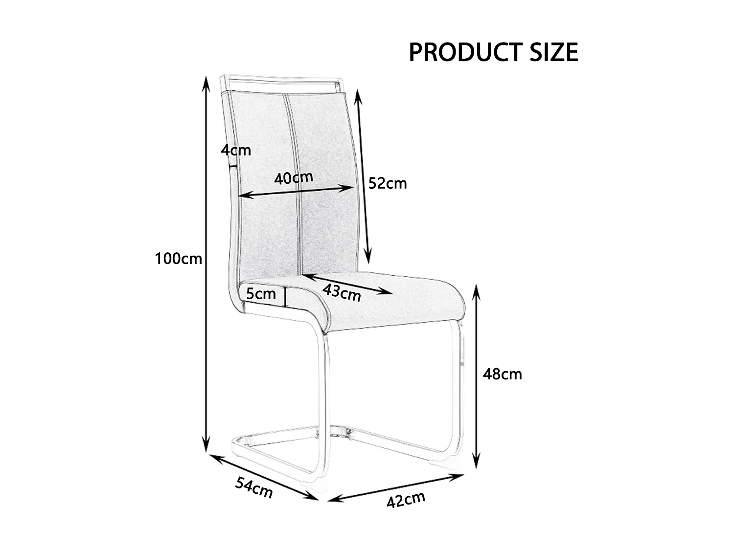 Chaise à piétement luge Lot de 4 - Piétement en métal chromé Pouvant supporter jusqu'à 120 kg Rembourrage souple avec housse en similicuir - Blanc